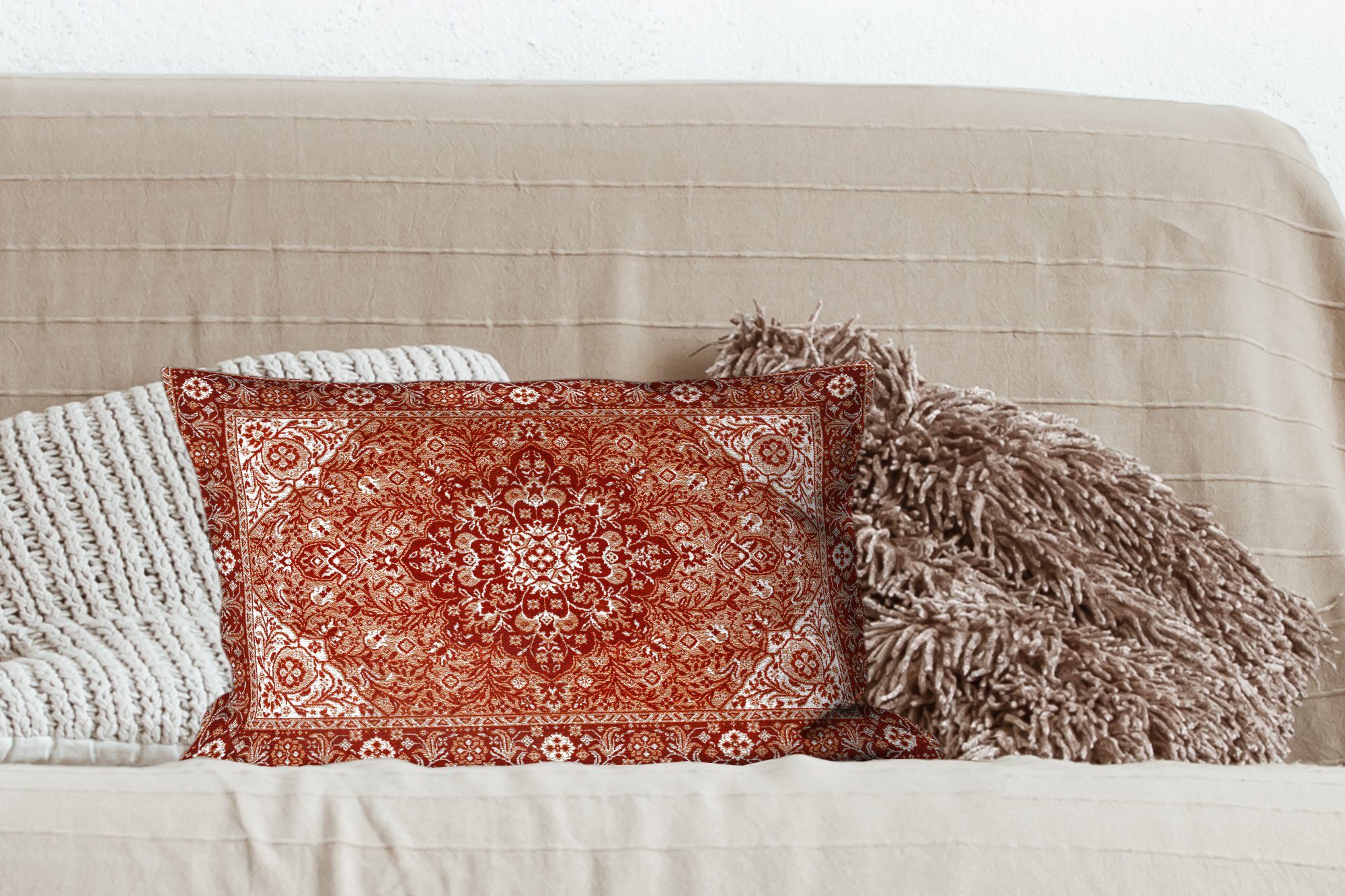 MuchoWow Schlafzimmer Teppich Dekokissen Persischer Füllung, Teppich Zierkissen, mit Braun, - - Dekoration, Dekokissen Mandala - Wohzimmer