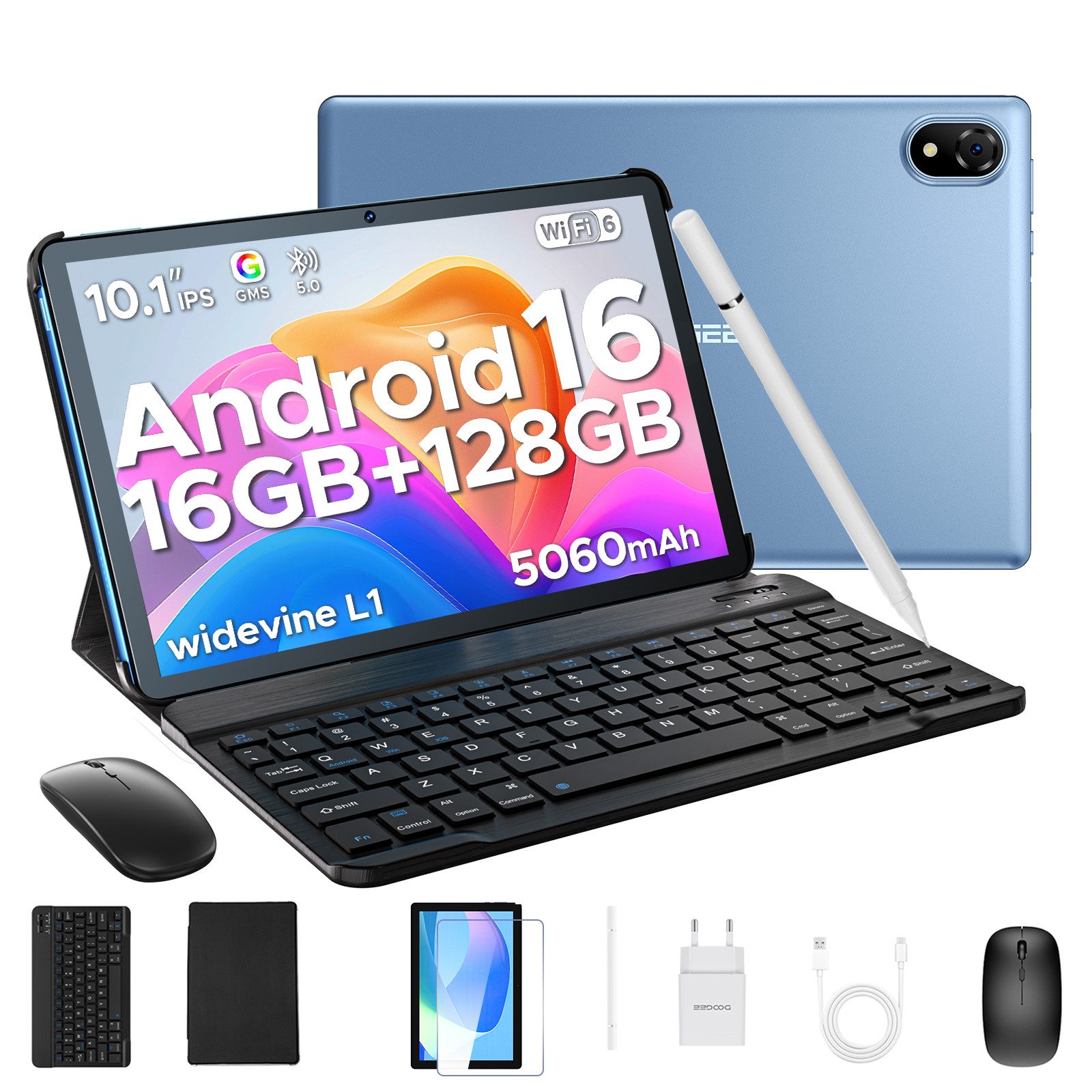 DOOGEE U10 Android 16 Tablet mit Tastatur, Stift, Maus, 10 Zoll, 128GB ROM AI Tablet (10.1", 128 GB, Android 16, WIFI, 5060mAh, Widevine L1, WiFi6, Face ID, Kinder Tablet)