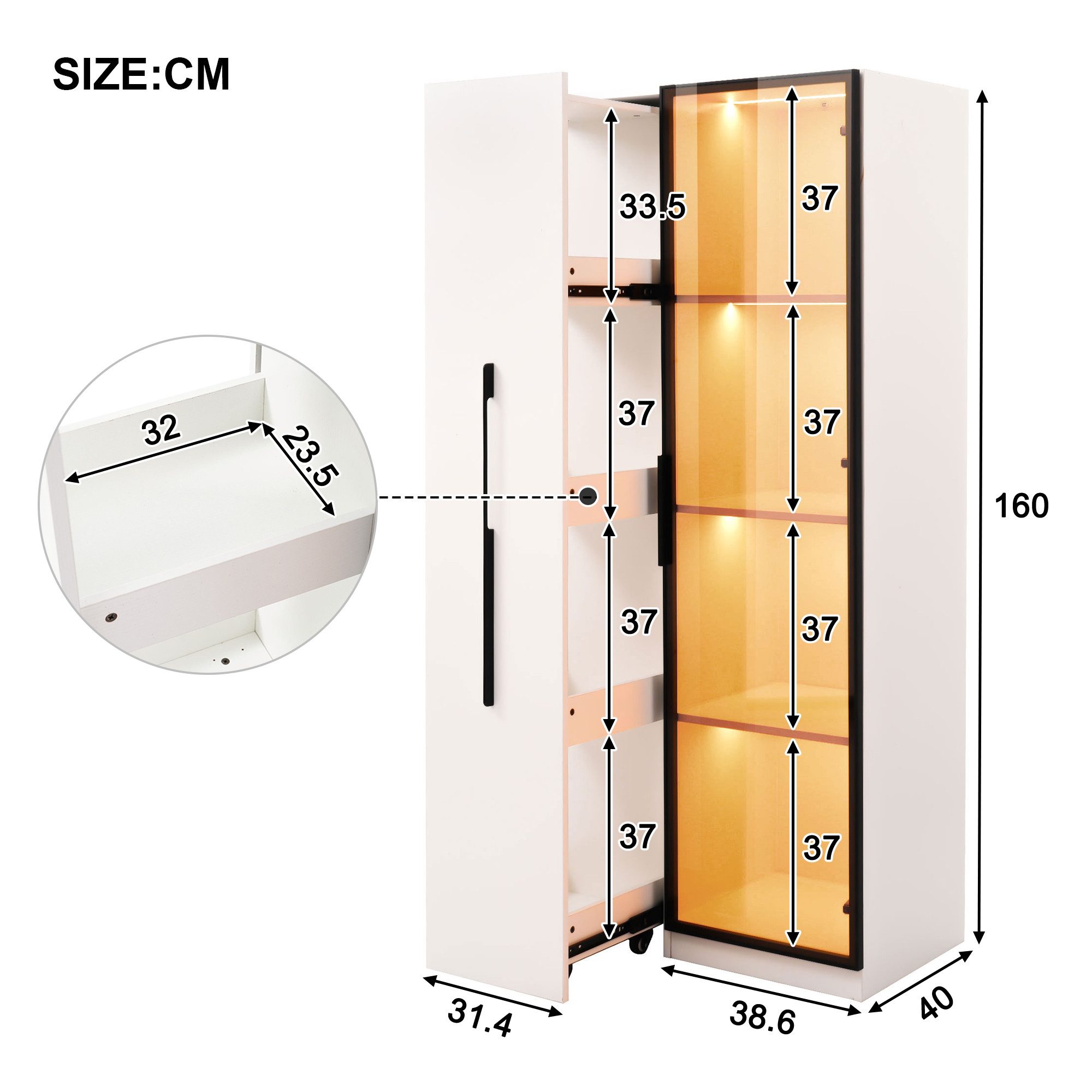 Ulife Glasvitrine Hochschrank Bücherregal mit LED-Beleuchtung, günstig online kaufen