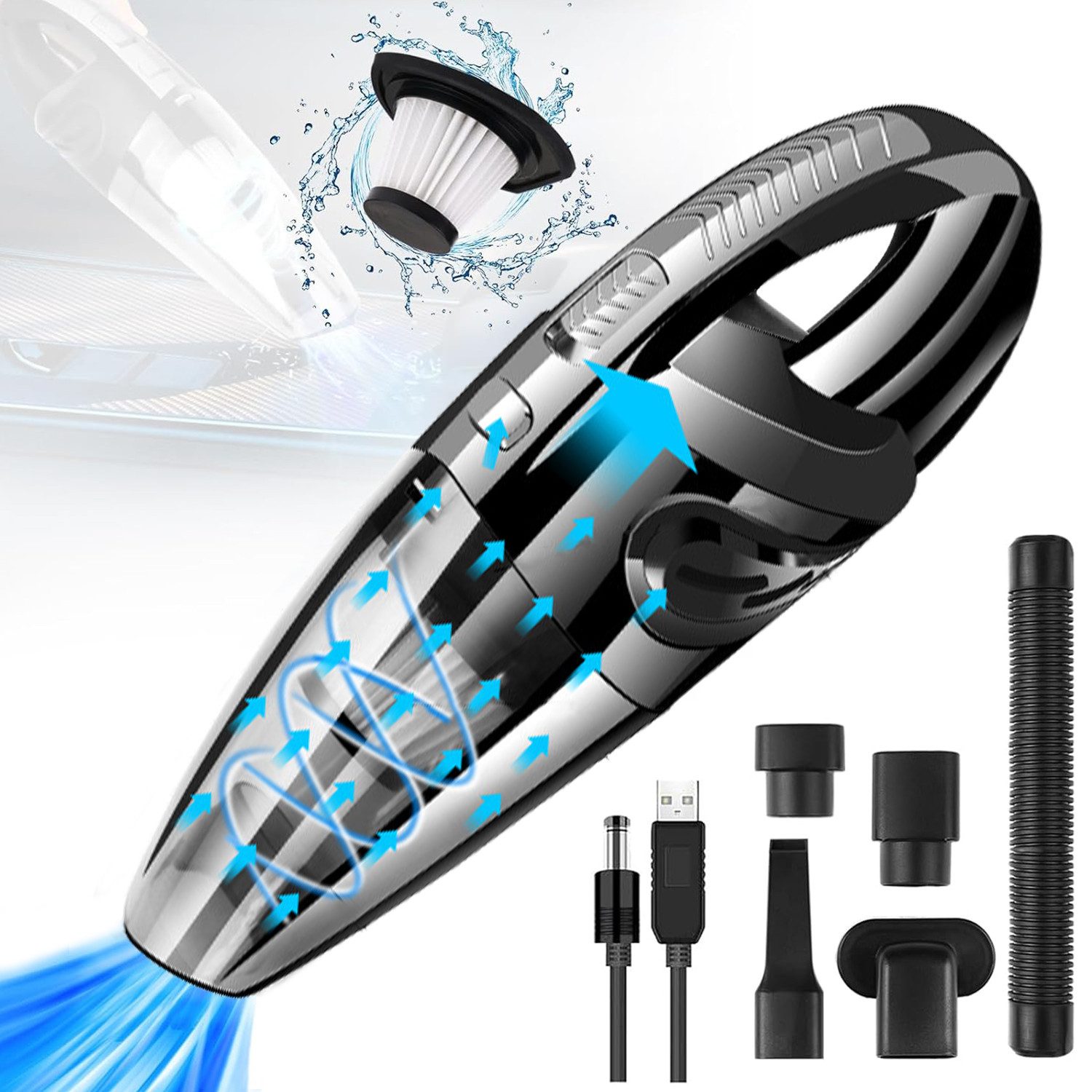 STANBOW Handstaubsauger Kabelloser Handstaubsauger mit 120W Turbomotor für Haushalt & Auto, 120 W, mit Beutel, Staubsauger-Set mit Fugendüse & Bürste für Trocken-/Nassanwendung