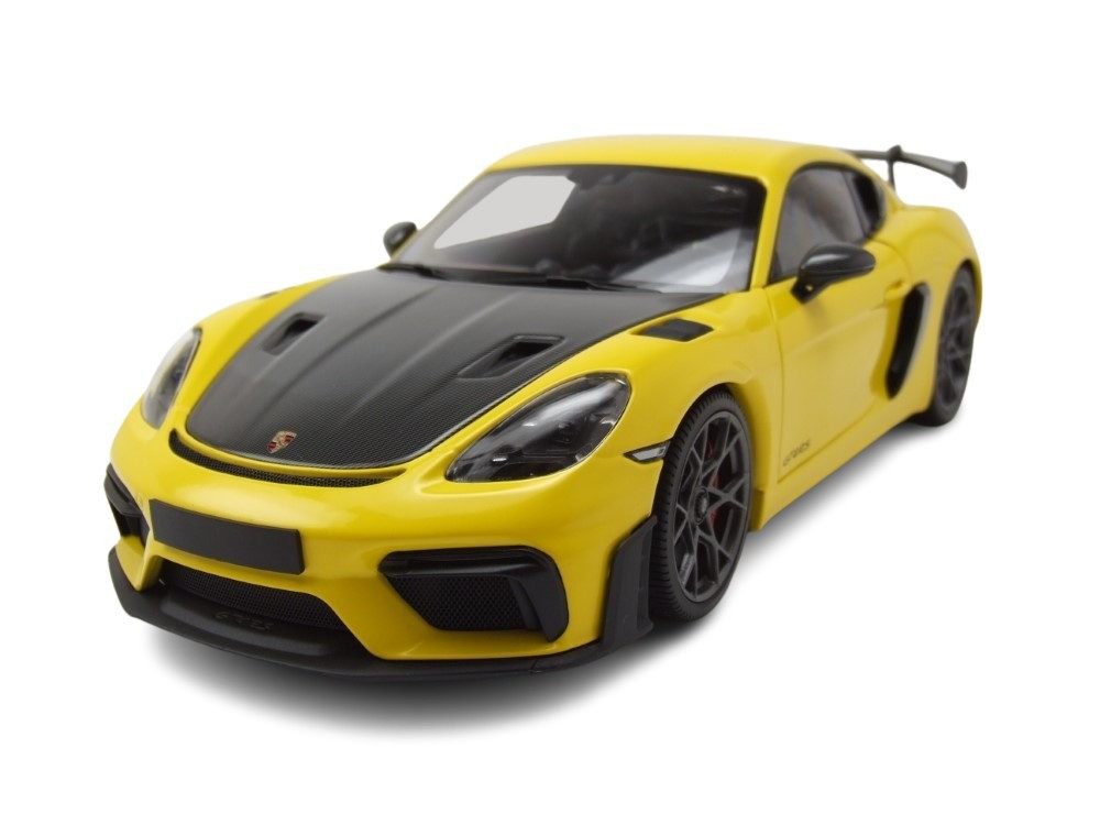 Minichamps Modellauto Porsche Cayman GT4 RS Weissach Package 2024 gelb, Maßstab 1:18