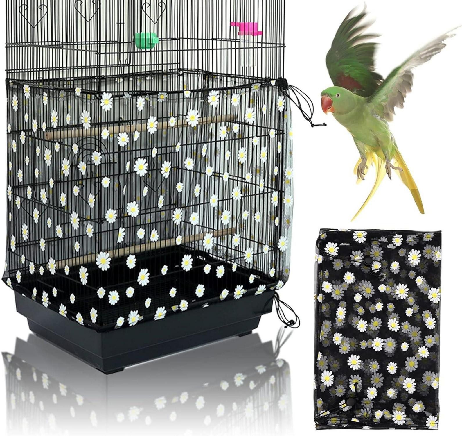 Vogelkäfig Einstellbare Vogelkäfig Abdeckung Gänseblümchen Schwarz 200 x 40cm