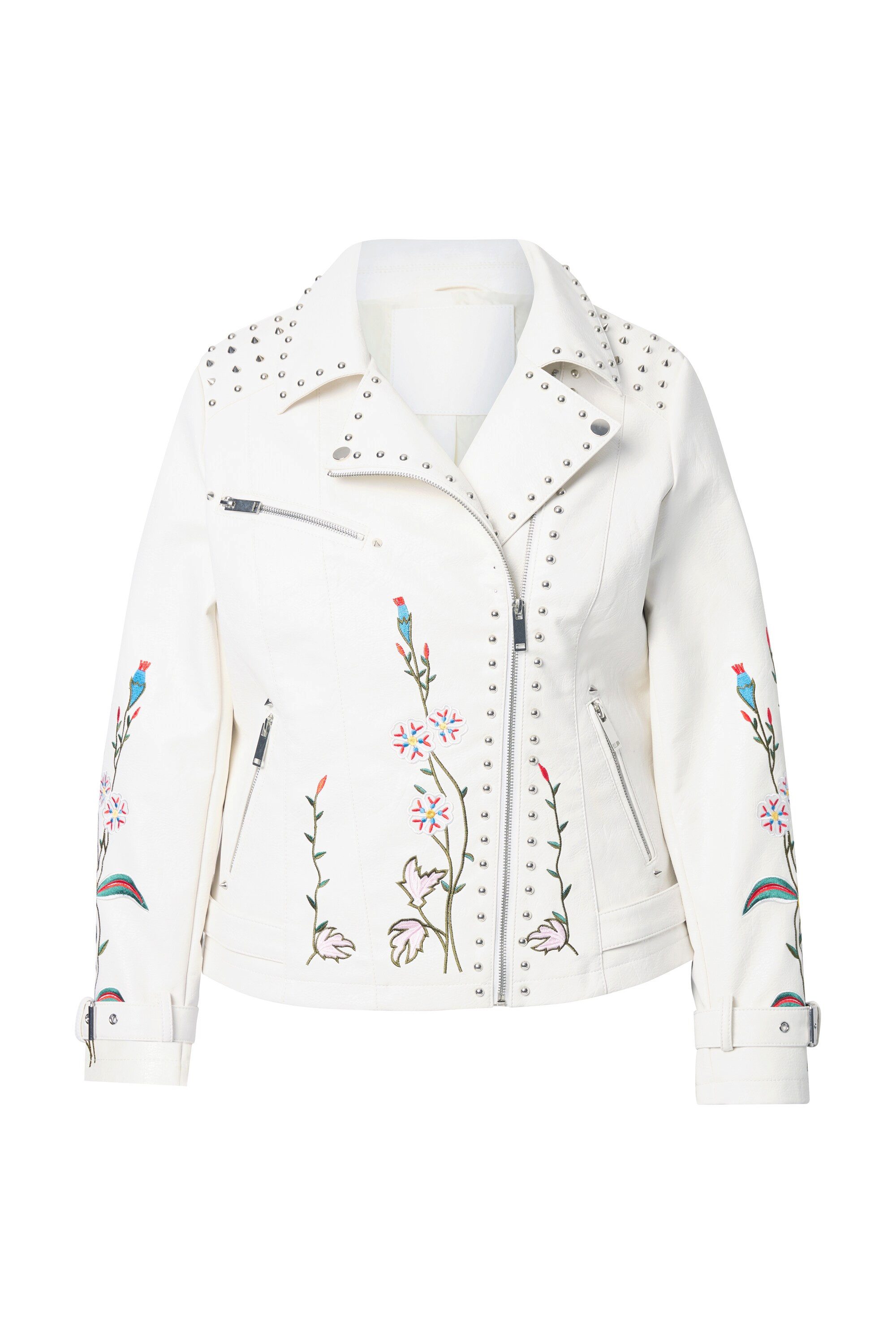 MIAMODA Sommerjacke Bikerjacke Lederoptik Stickerei Ziernieten günstig online kaufen