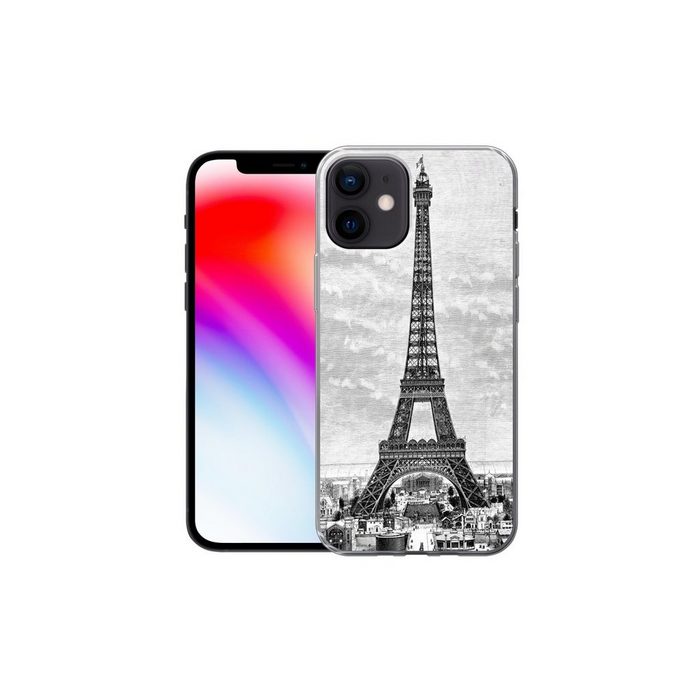 MuchoWow Handyhülle Eine Illustration des Eiffelturms aus dem 19. Jahrhundert Handyhülle Apple iPhone 12 Smartphone-Bumper Print Handy ZV10993