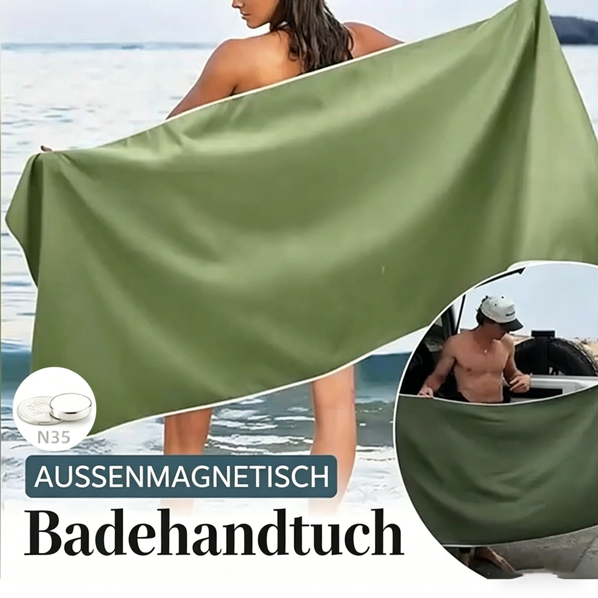 ibettertec Strandtuch Strandtuch Mikrofaser Badetuch Strandlaken mit Magnetverschluss, 190x76cm Schnelltrocknend Duschtuch Mikrofaser Handtuch groß
