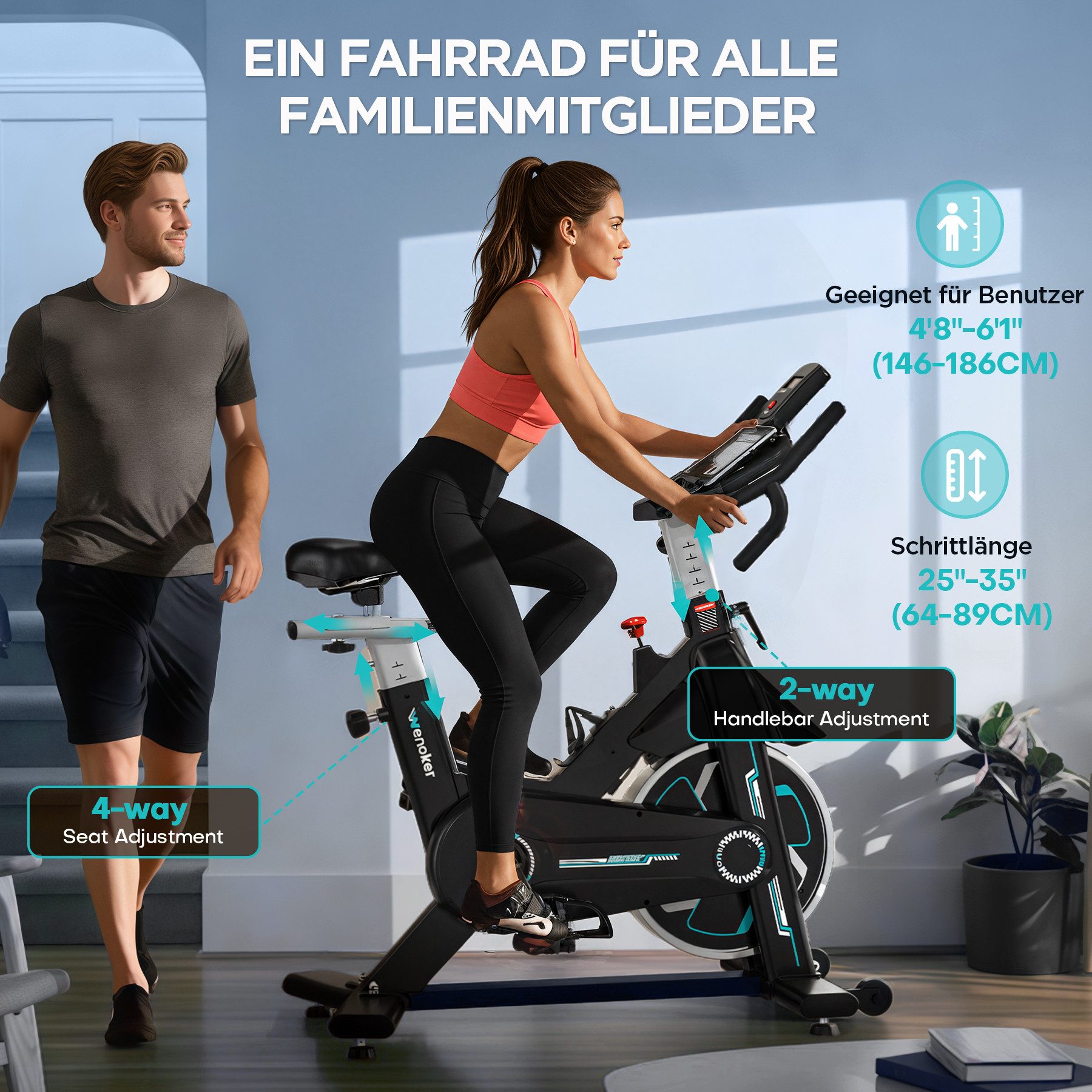 Wenoker Heimtrainer Fahrrad mit App & gebogenem Griff mit LCD-Display (1-tlg), Tablet-Halterung, bis 160Kg