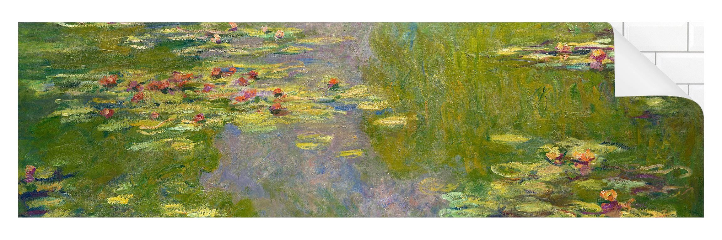 Bilderdepot24 Küchenrückwand grün dekor Blumen Botanik Tropisch Kunst Claude Monet Grüne Seerosen, (1-tlg., Nischenrückwand - für Fliesenspiegel ohne Bohren - matt), Spritzschutz Rückwand Küche Herd - Folie selbstklebend versch. Größen