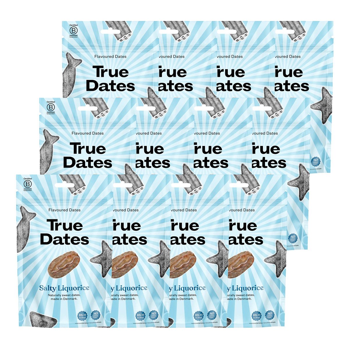 True Dates Süßigkeit, True Dates Datteln Salty Liquorice natürlich Datteln 100g 12er Pack