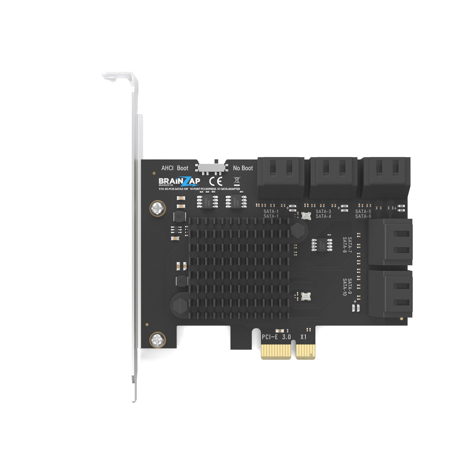 BRAINZAP 10-Port SATA PCIe Controller Modulkarte PCI-Express zu SATA, 10x SATA III 6 Gb/s, PCIe x1