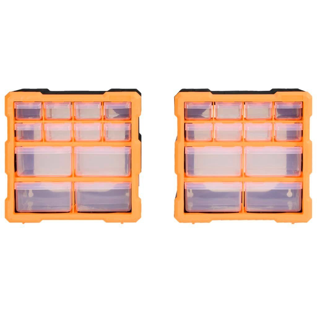 vidaXL Werkzeugbox Multi-Schubladen-Organizer 12 St) Schwarz 26,5x16x26 Stk. (1 Orange und 2 cm Schubladen