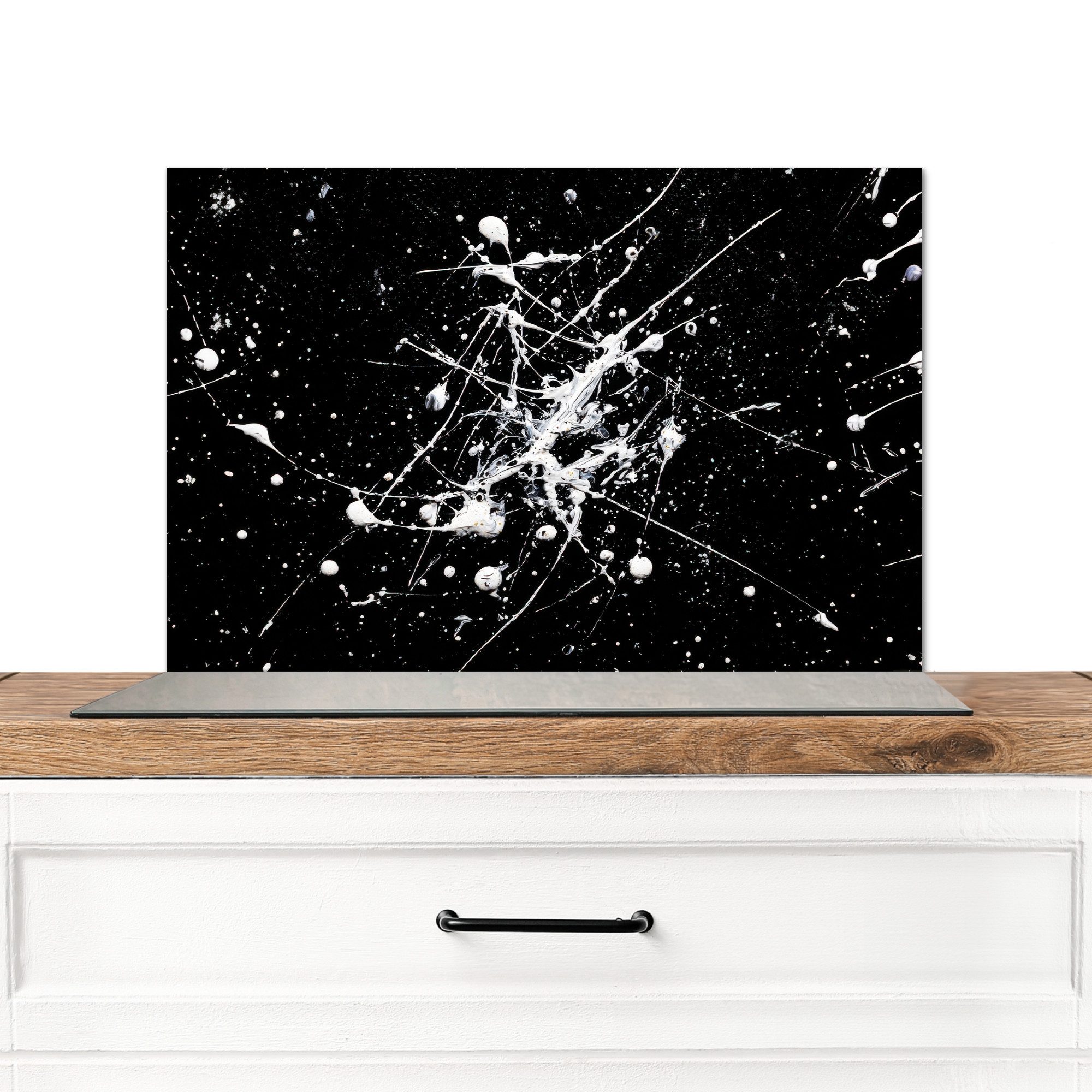 KitchenYeah Küchenrückwand Farbspritzer - Weiß - Abstrakt - Explosion, (1-tlg), Spritzschutz Küche, Küchendeko, 60x40 cm