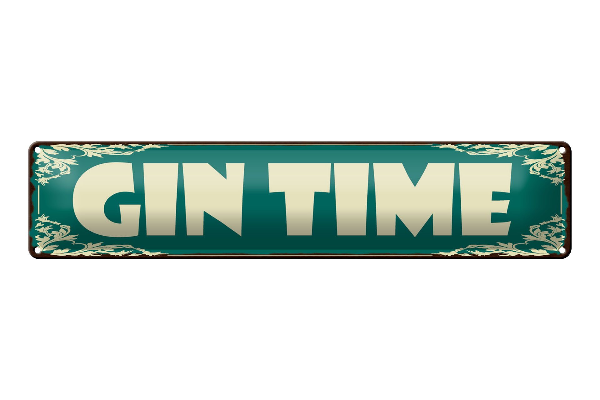 Femer GmbH Metallschild Spruch 46x10cm Gin Time, (1 St), gewölbte Oberfläche, abgerundete Ecken, umgeschlagene Kanten