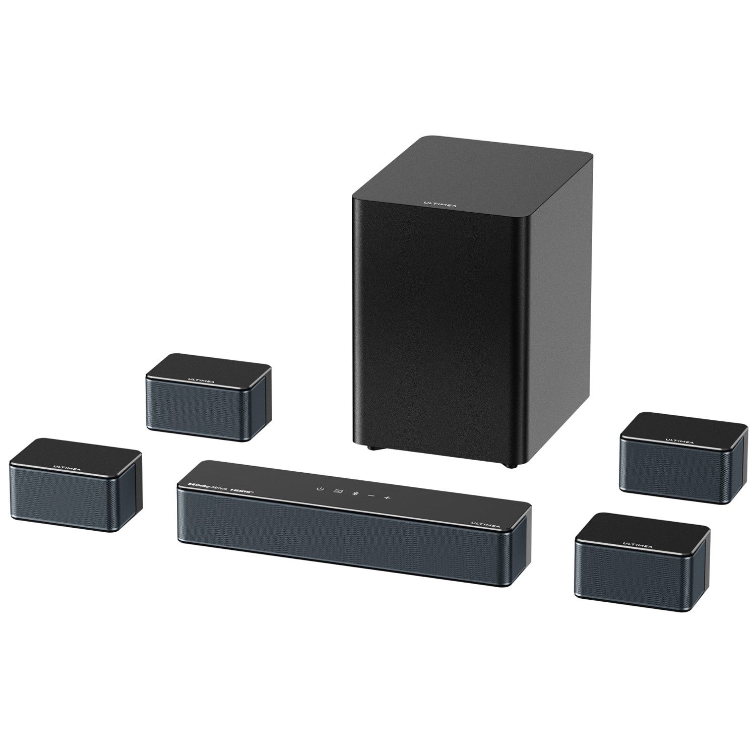 Ultimea Poseidon D80 Boom 7.1 Soundsystem Dolby Atmos (HDMI, Bluetooth, 500 W, 4 Surround-Lautsprecher + 6,5" Subwoofer (33 % mehr Bass)