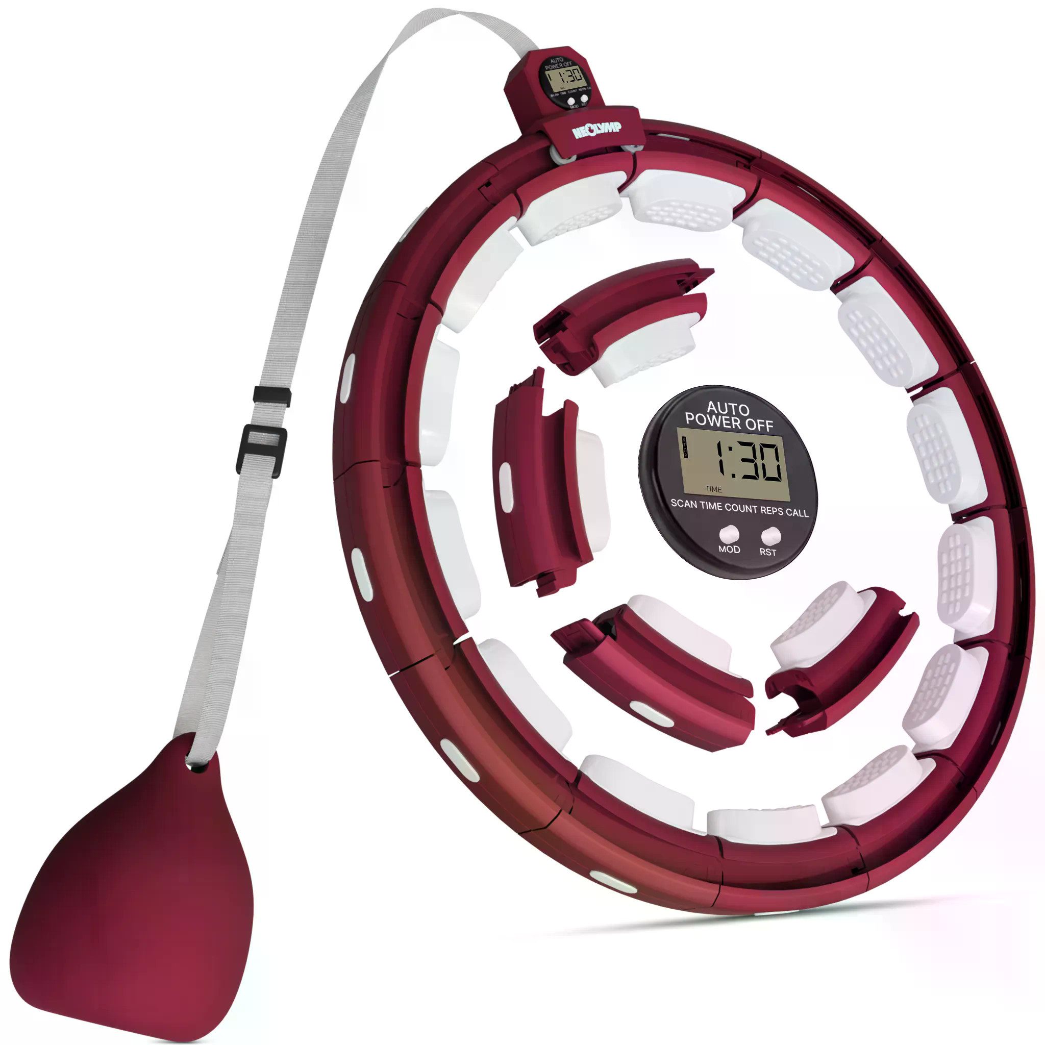NEOLYMP Hula-Hoop-Reifen Hula Hoop Reifen Erwachsene – Fitness Ring leise verstellbar 29–40 cm (Smarter Hula Hoop Reifen verstellbar 29–40 cm Klick-System, Home Gym), Gymnastikreifen mit Tracking für Zeit, Umdrehungen und Kalorien