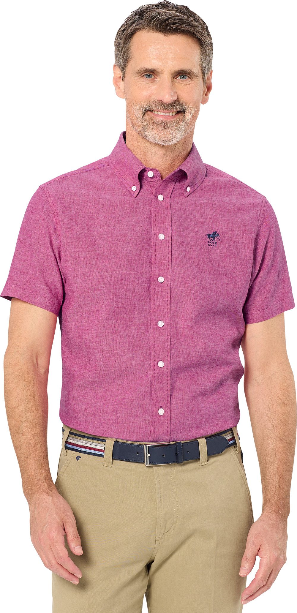 Polo Sylt Kurzarmhemd kurzarm aus reinem Naturmaterial in edler Melé-Optik