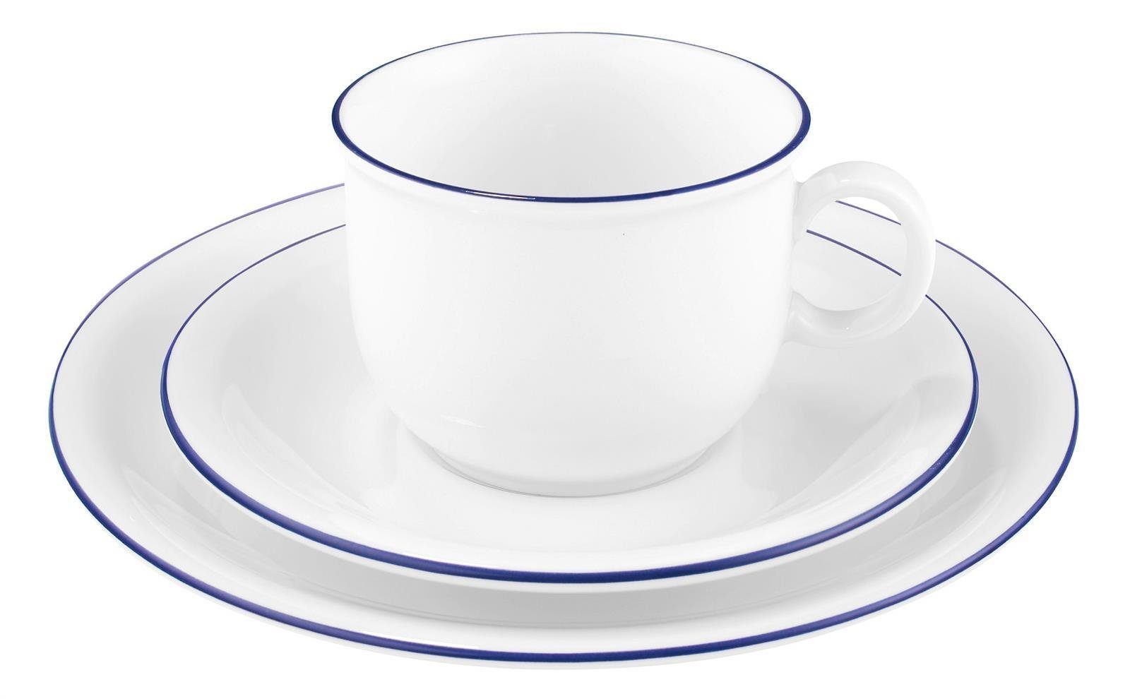 Seltmann Weiden Geschirr-Set Seltmann Weiden Compact Blaurand Kaffeegedeck 3tlg., 1 Personen, Porzellan