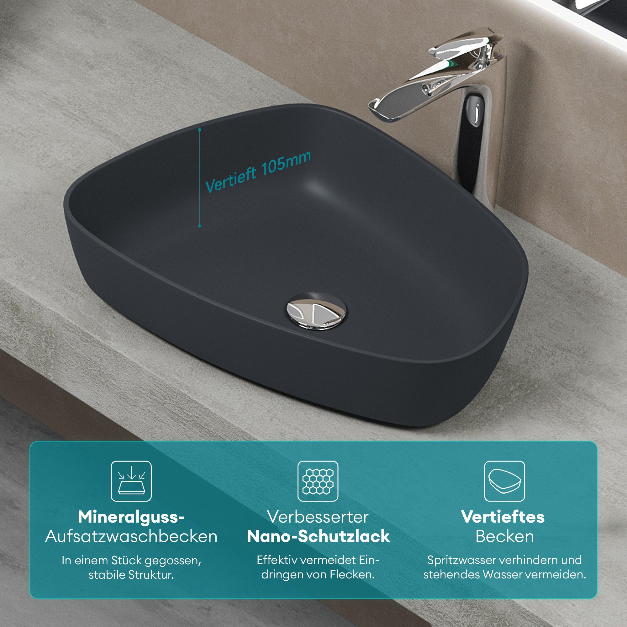 Mai & Mai Aufsatzwaschbecken Design Waschbecken Col806 Mineralguss