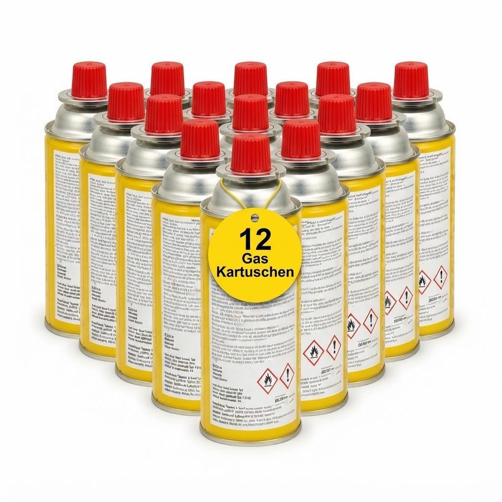 Fabona Gaskartusche Campingkartusche 12er Pack, 12 St., Vorratspack Butan Schnellverschlusskartuschen