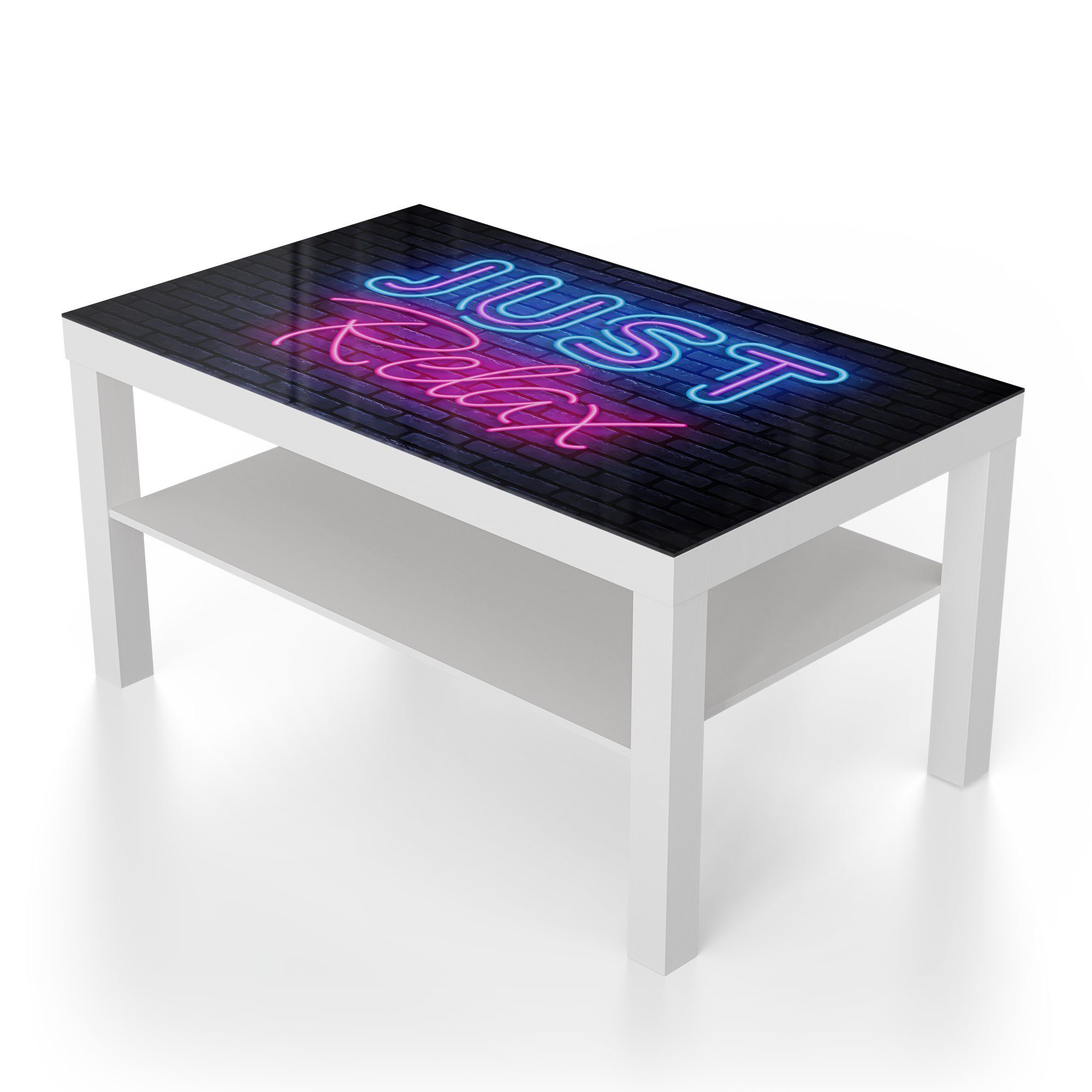 Glas DEQORI Neon-Design', modern Beistelltisch 'Spruch Weiß Glastisch im Couchtisch
