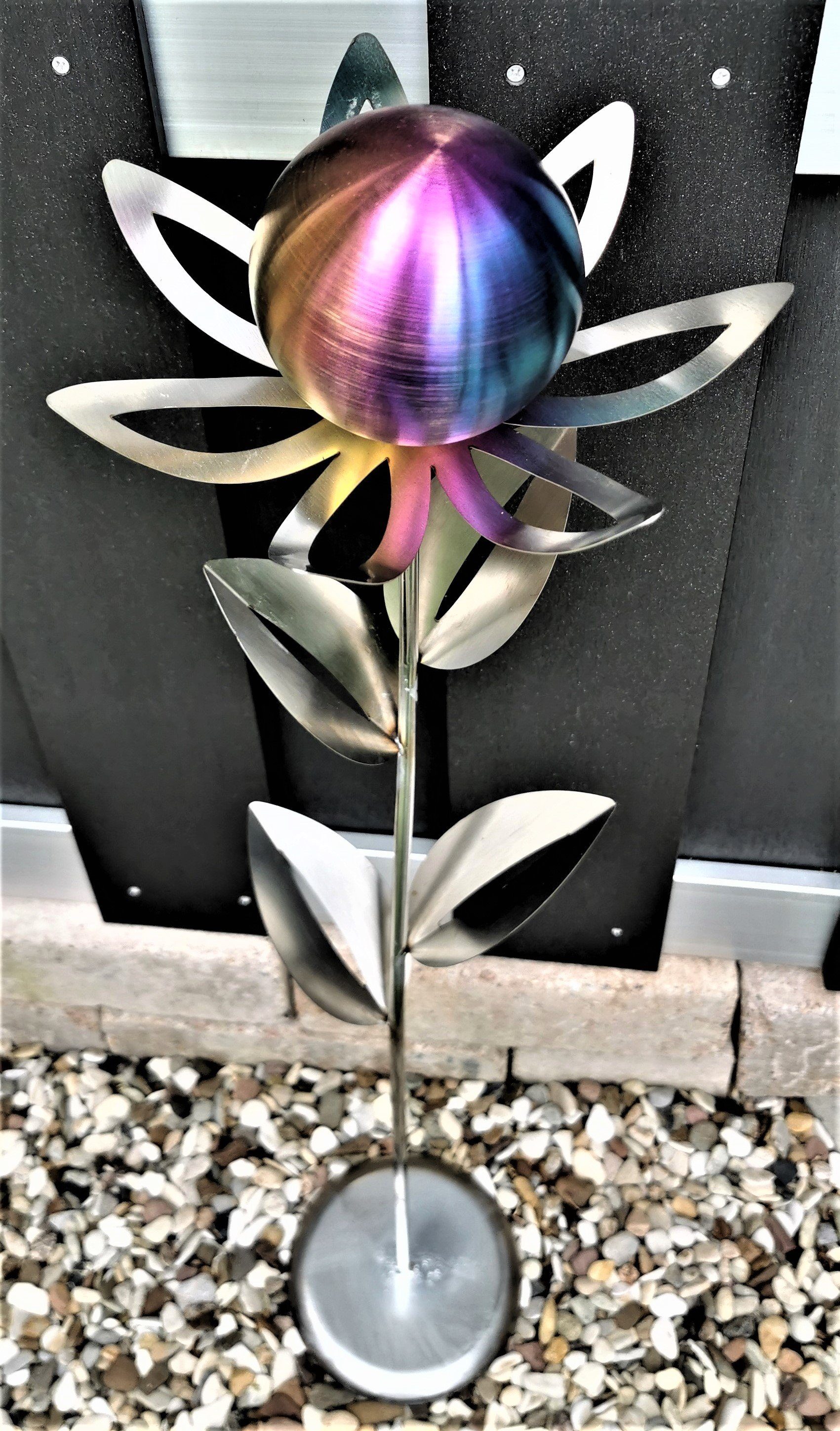 Kugel 77 Gartenstecker Blume Garten-Ambiente Skulptur Edelstahl mit Paris und Standfuß cm Jürgen rainbow Bocker matt