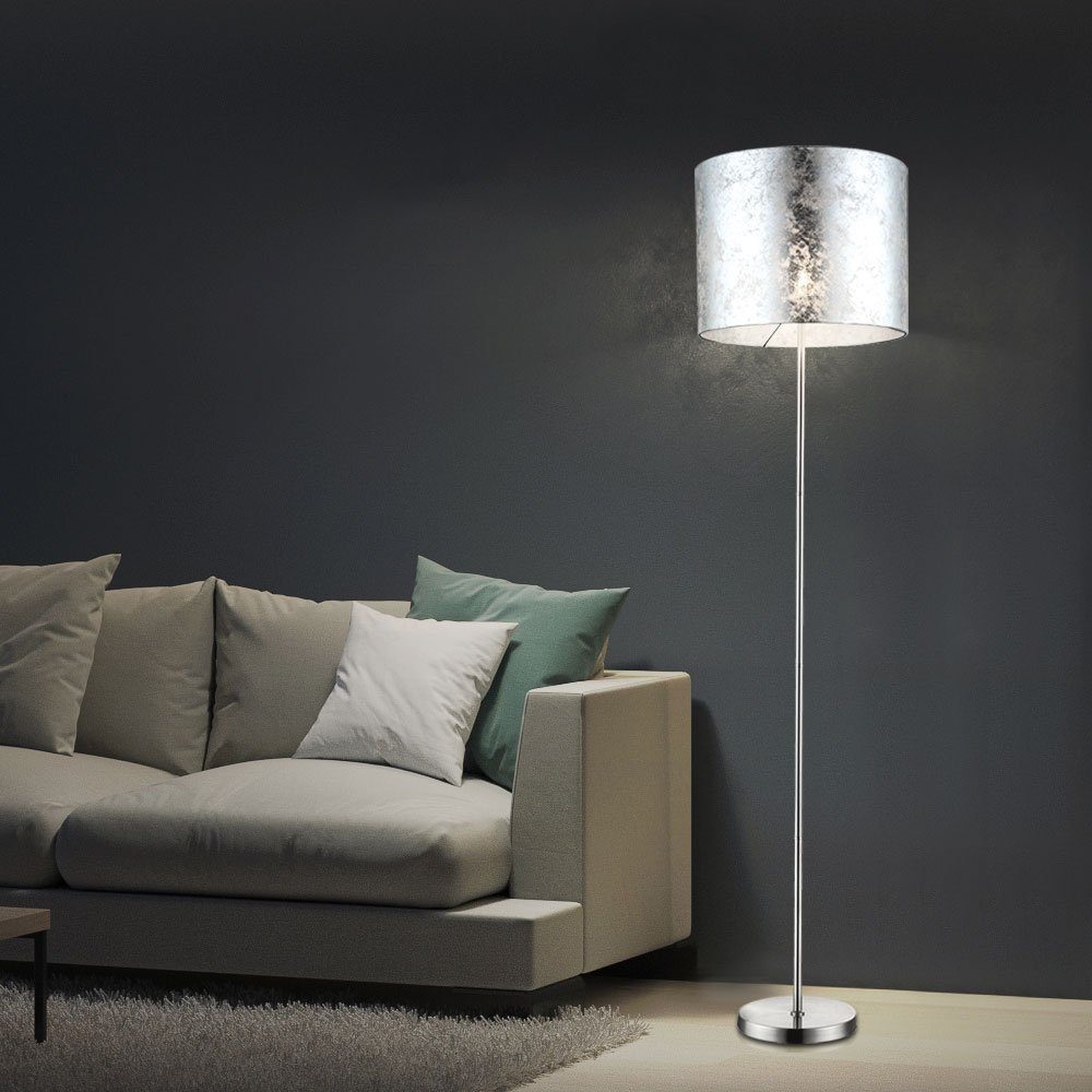 etc-shop Stehlampe, Leuchtmittel nicht inklusive, Stehleuchte Textil  Wohnzimmer Standleuchte silber-metallic