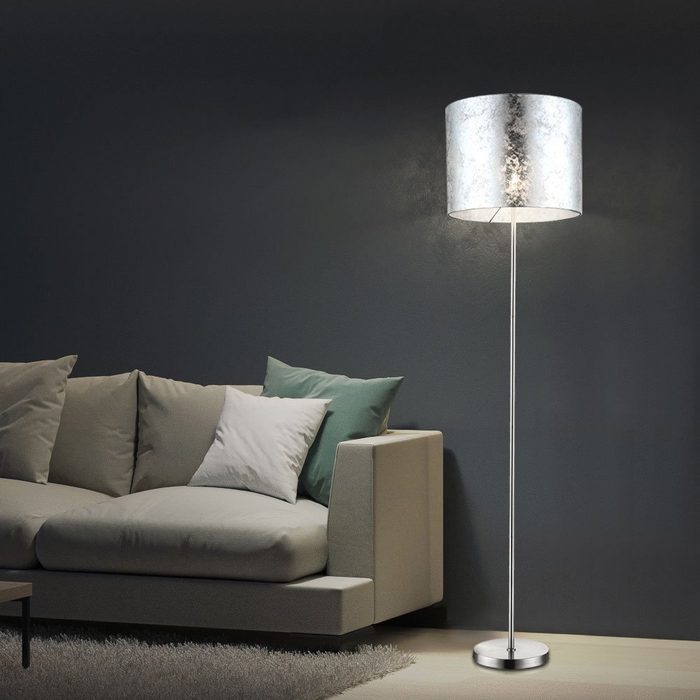 etc-shop Stehlampe Leuchtmittel nicht inklusive Stehleuchte Textil Wohnzimmer Standleuchte silber-metallic