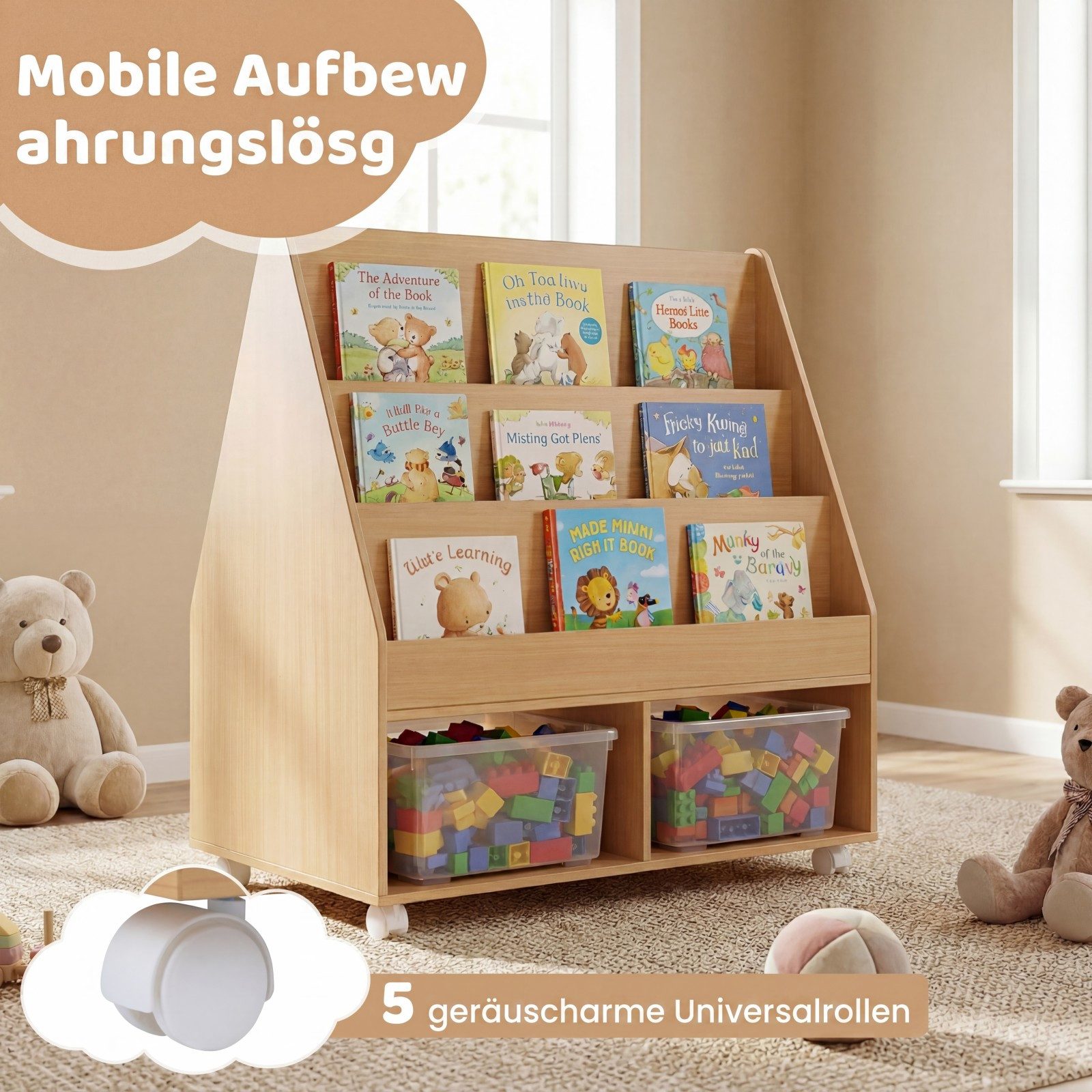 COSTWAY Kinderregal, Kinderregal doppelseitig mit Kreidetafel & Rollen