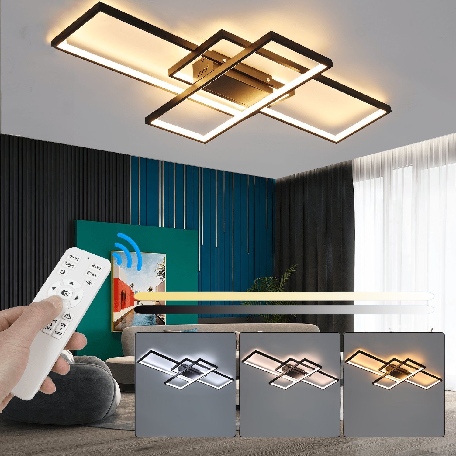 oyajia Deckenleuchte 60W LED Deckenleuchte Dimmbar Modern Deckenlampe Wohnzimmerlampe 90cm, LED fest integriert, Naturweiß, Kaltweiß, …