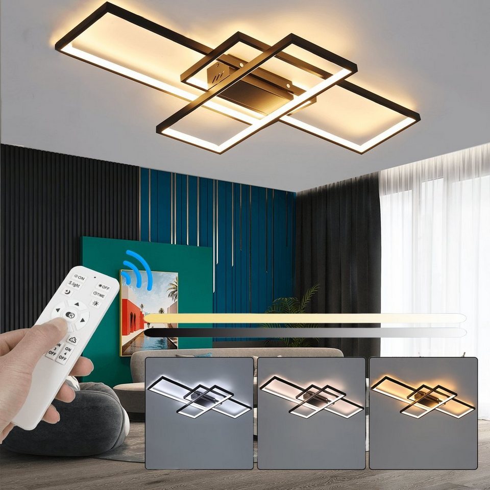 LETGOSPT Deckenleuchte 60W LED Deckenleuchte Dimmbar Modern Deckenlampe  Wohnzimmerlampe, LED fest integriert, Kaltweiß, Naturweiß, Warmweiß,  Geometrisch Wandlampe Multifunktional Deckenbeleuchtung,