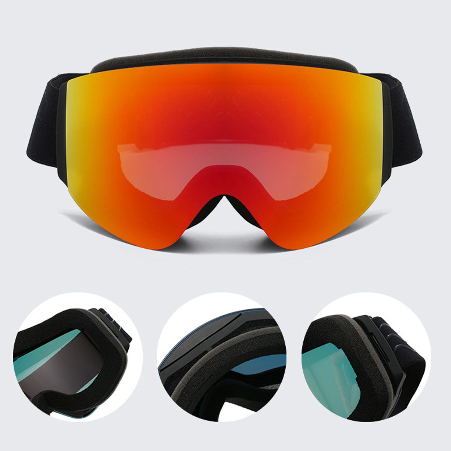 Refttenw Skibrille Unisex Skibrille UV-Schutz Schneebrille mit Anti-Fog-Beschichtung, Doppelscheibe Skibrille für brillenträger