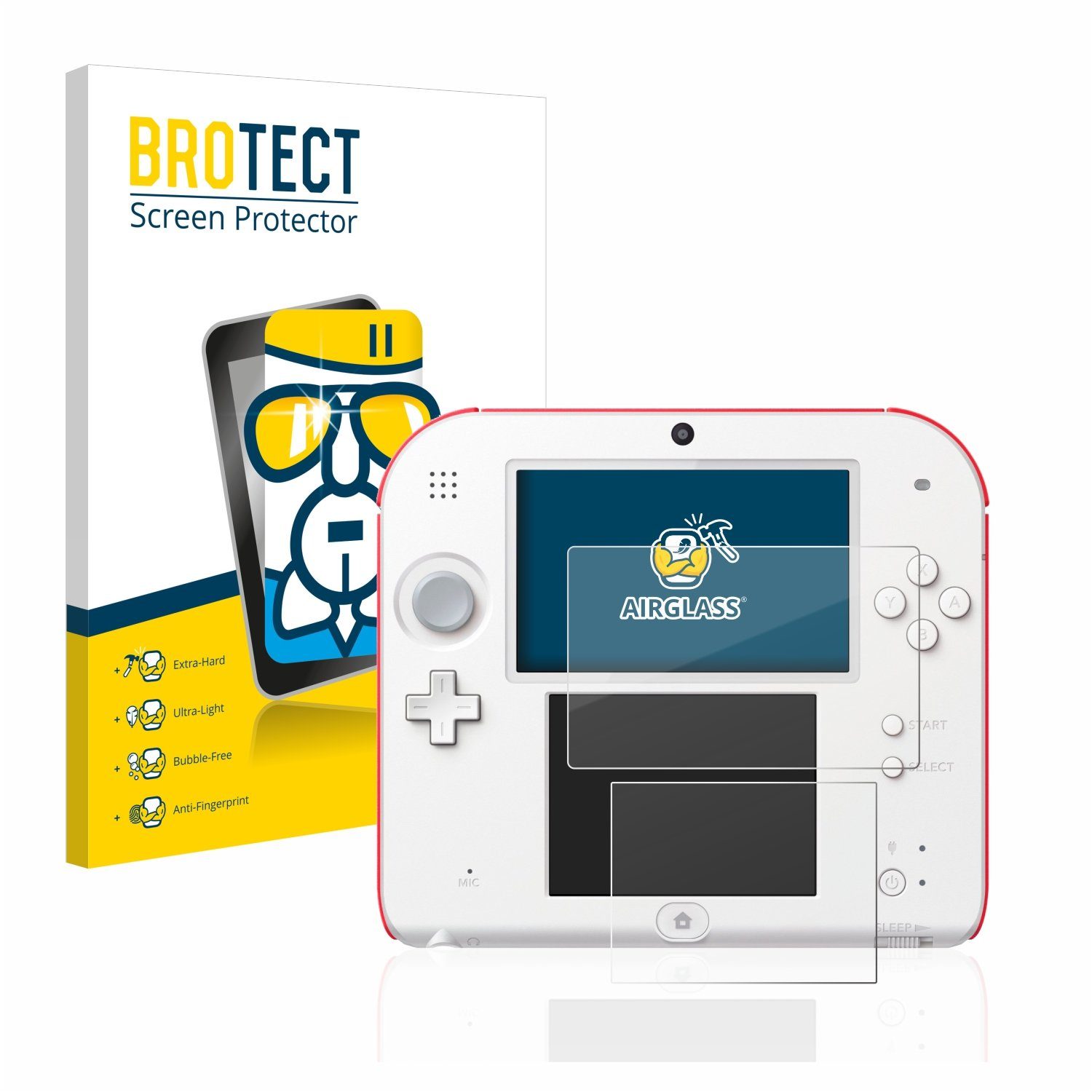 BROTECT Displayschutzglas Folie für Nintendo 2DS, Schutzfolie Glas Panzer Display Schutz klar