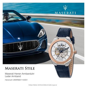 MASERATI Quarzuhr Maserati Herren Uhr Analog STILE, (Analoguhr), Herrenuhr rund, groß (ca. 42mm) Lederarmband, Made-In Italy