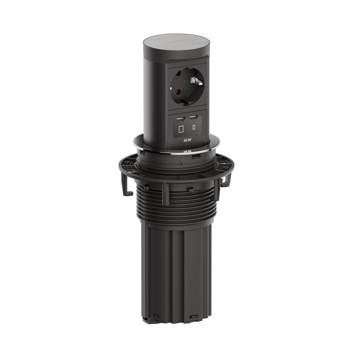 Bachmann ELEVATOR2 1xCEE7/3 1xUSB C/C45W Steckdosenleiste (Kabellänge 2 m), Edelstahl-Optik 2,0 m AEH, BM0020570