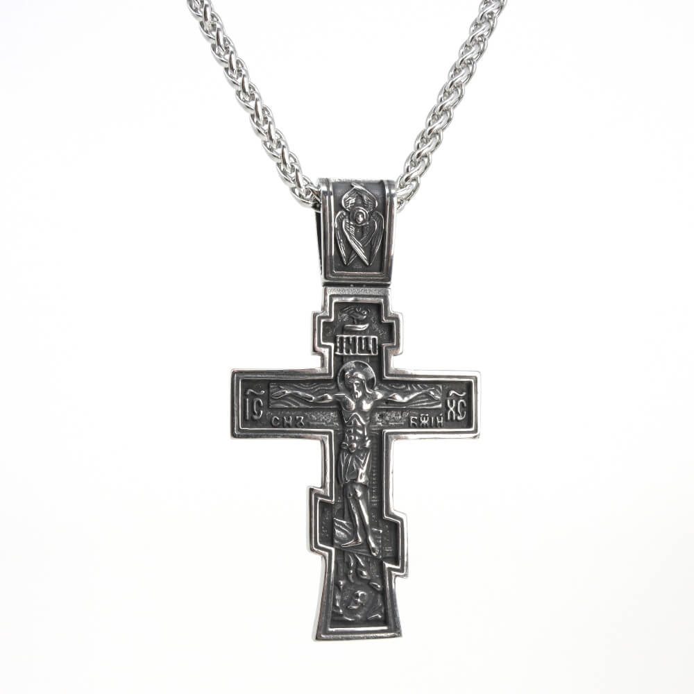 DALMARO Kette mit Anhänger Lederkette Edelstahlkette 316L MASSIV KREUZ, Herren Halskette Biker / Wikinger Kette - Schmuckbox