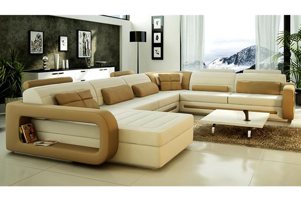 JVmoebel Ecksofa, Designer Couch U Form Ecksofa Polster Couch Leder Garnituren Beige