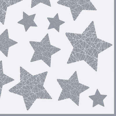 Linoows Papierserviette 20 Servietten Weihnachten silberne Sterne auf Weiß, (Packung), Motiv Weihnachten silberne Sterne auf Weiß
