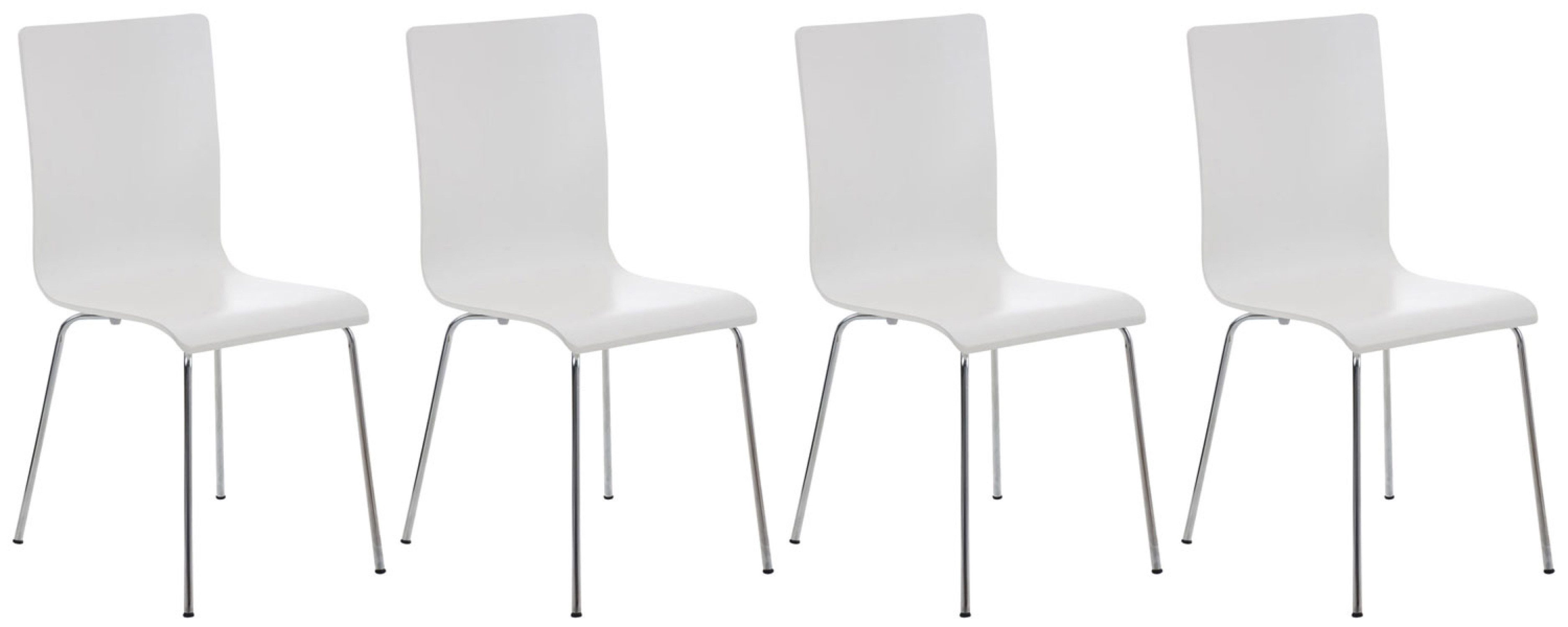 TPFLiving Besucherstuhl Apeldoorn - Stuhl mit chromfarbenem Metallgestell (Besucherstuhl - Sitzfläche und Rückenlehne aus Holz, 4 St), Maße (TxBxH): 47 x 43 x 87cm - Farbe: weiß