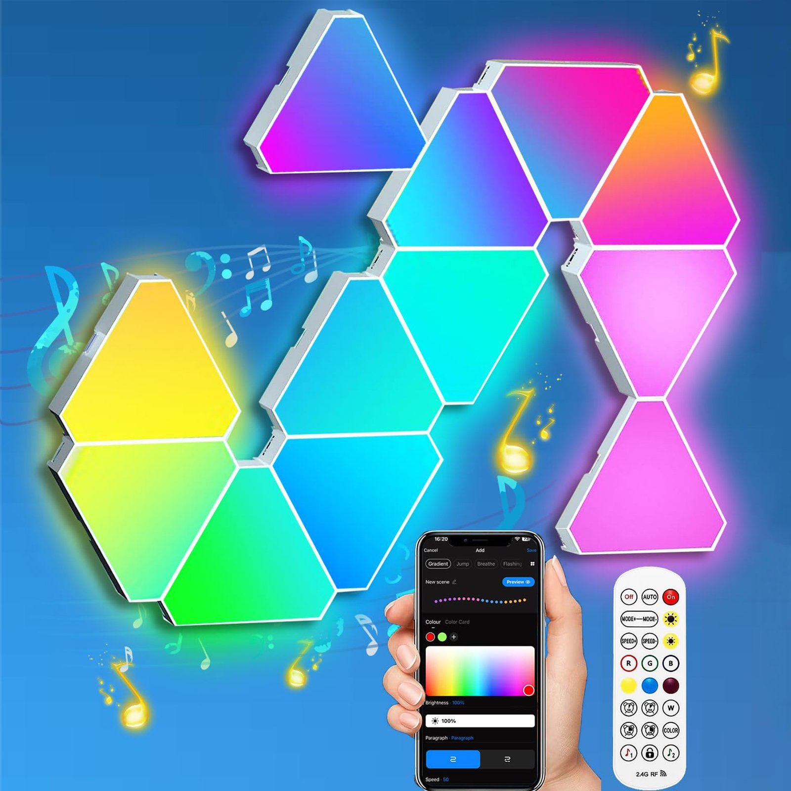 Lapalife LED Wandleuchte Wandlampe Innen LED Dreieck Lampe, RGB Gaming Stimmungslicht, WLAN-App, WiFi & Bluetooth & Fernbedienung, 5V USB, für Gaming Zimmer Dekoration