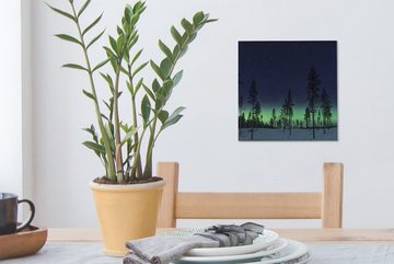 OneMillionCanvasses® Leinwandbild Nordlicht - Schnee - Bäume - Natur - Grün, (1 St), Leinwand Bilder für Wohnzimmer Schlafzimmer
