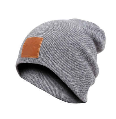 Manufaktur13 Beanie Slouch Beanie - Long Beanie, Mütze, lang, Strickmütze mit Echt-Leder/Stick Veredelung