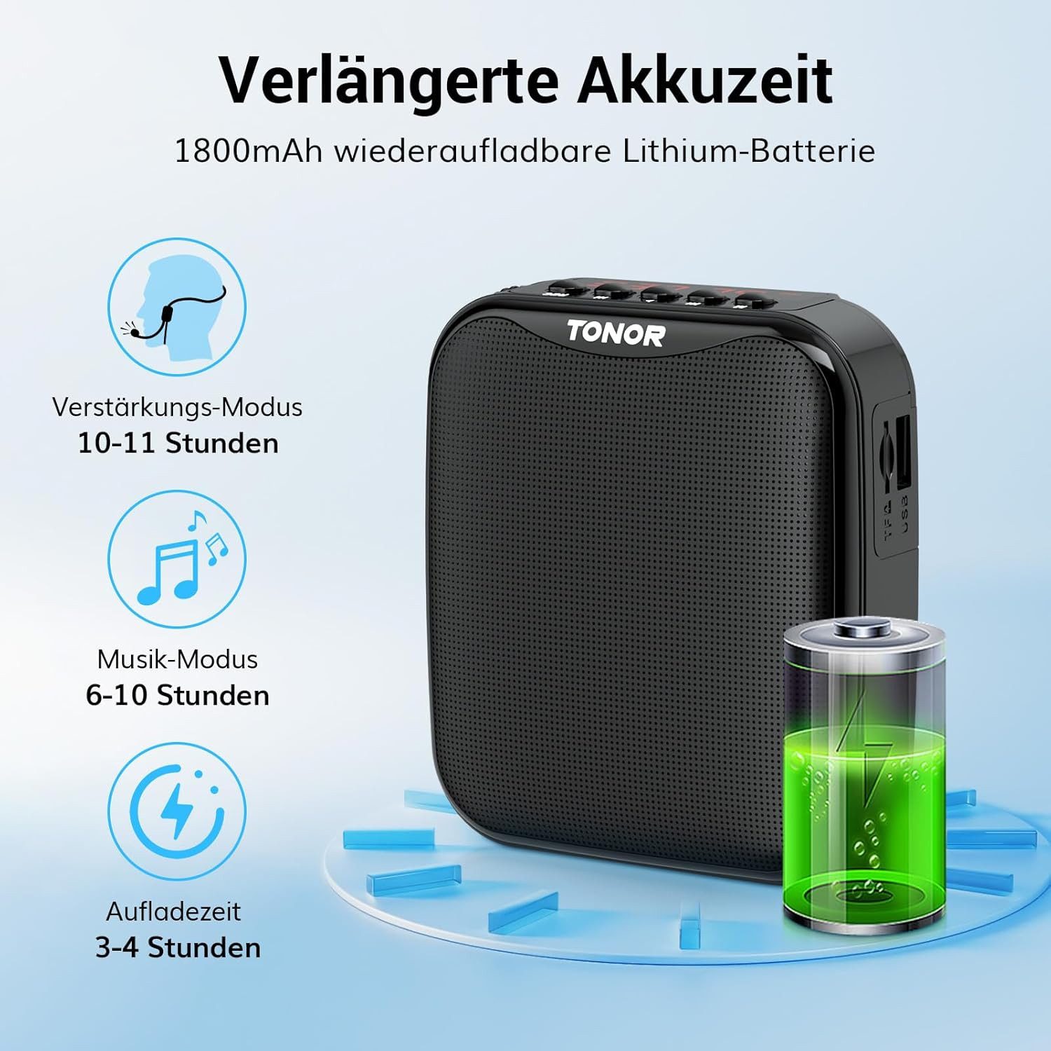 TONOR Mikrofon TONOR Sprachverstärker K11 tragbar mit Bluetooth Lautsprecher