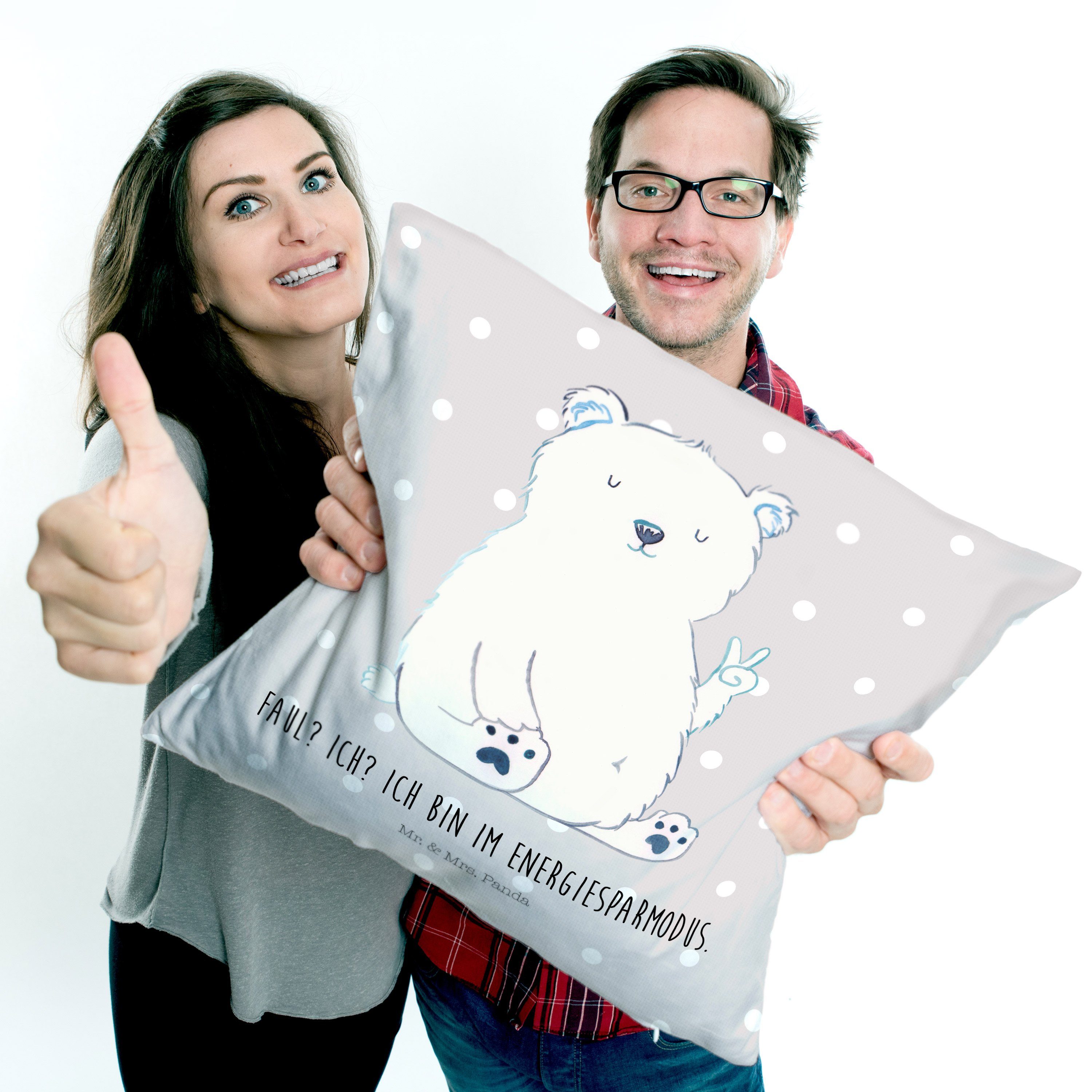 Mr. & Mrs. Panda Dekokissen - Geschenk, Teddybär, Grau Relaxen - Motivkissen, Pastell Eisbär Faul
