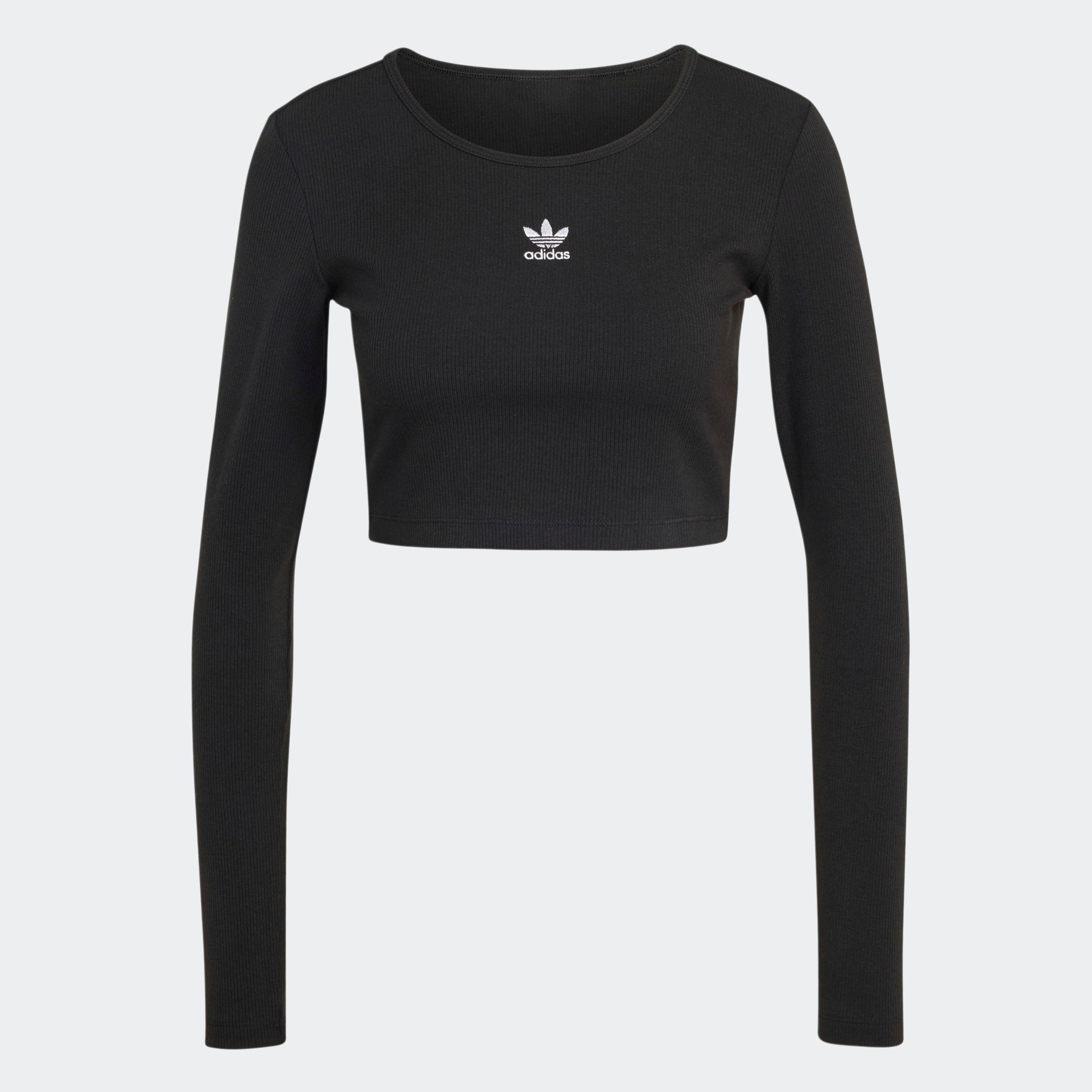 adidas Originals Langarmshirt ESSENTIALS RIBBED bauchfrei, aus Baumwolle, Viskose und Elasthan, weicher Rippstrick