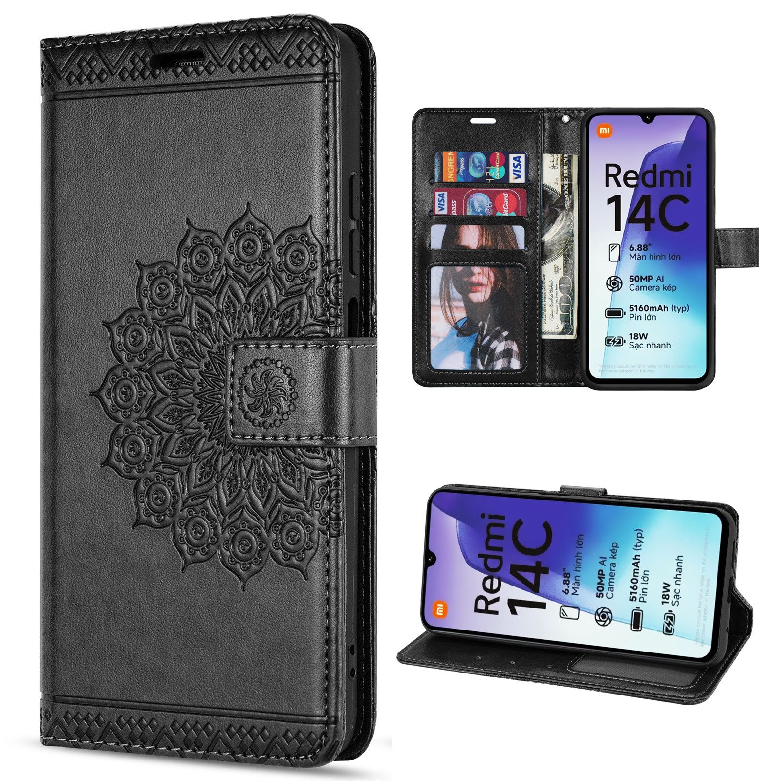 betterfon Handyhülle Handytasche für Xiaomi Redmi 14C / Poco C75 Klapphülle Wallet Case, Wallet Case mit Kartenfächern Magnetverschluss und weicher Innenhülle