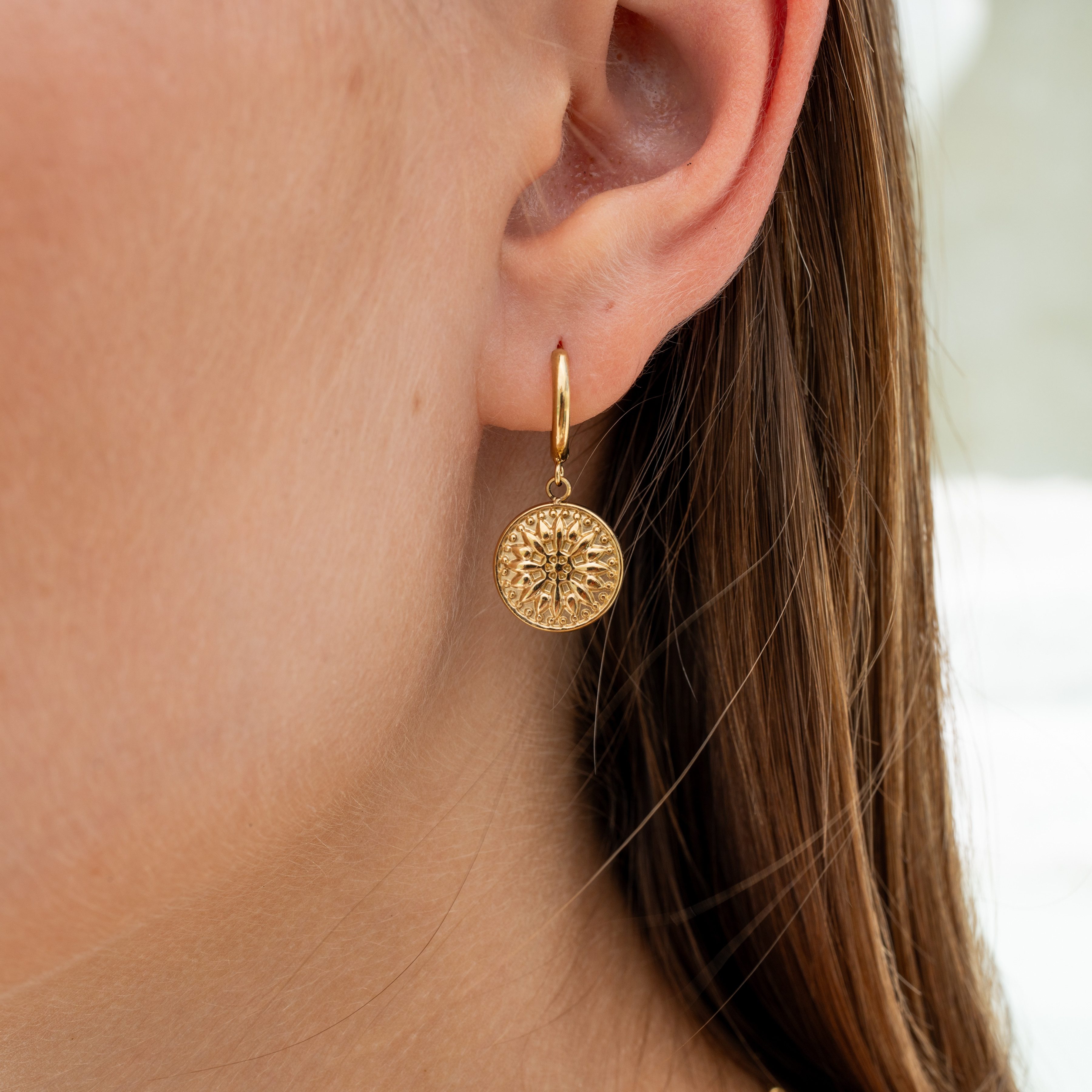 Made by Nami Ohrring-Set Damen Ohrringe hängend mit Sonnenanhänger aus Edelstahl Boho Stil, aus Edelstahl – hypoallergen – wasserfest – Gold o. Silber