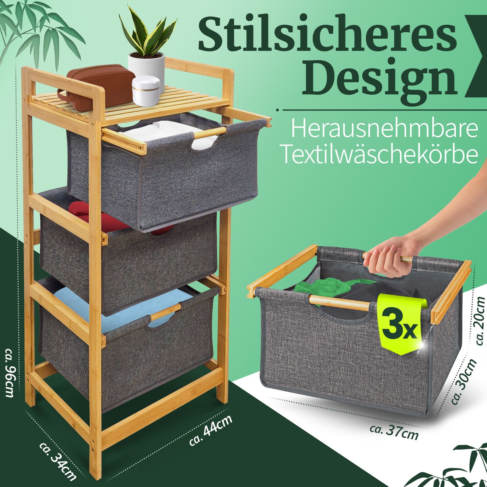 HEIMWERT Wäschekorb Wäschekorb Regal 3 Fächer Wäschesortierer Wäschesammler günstig online kaufen