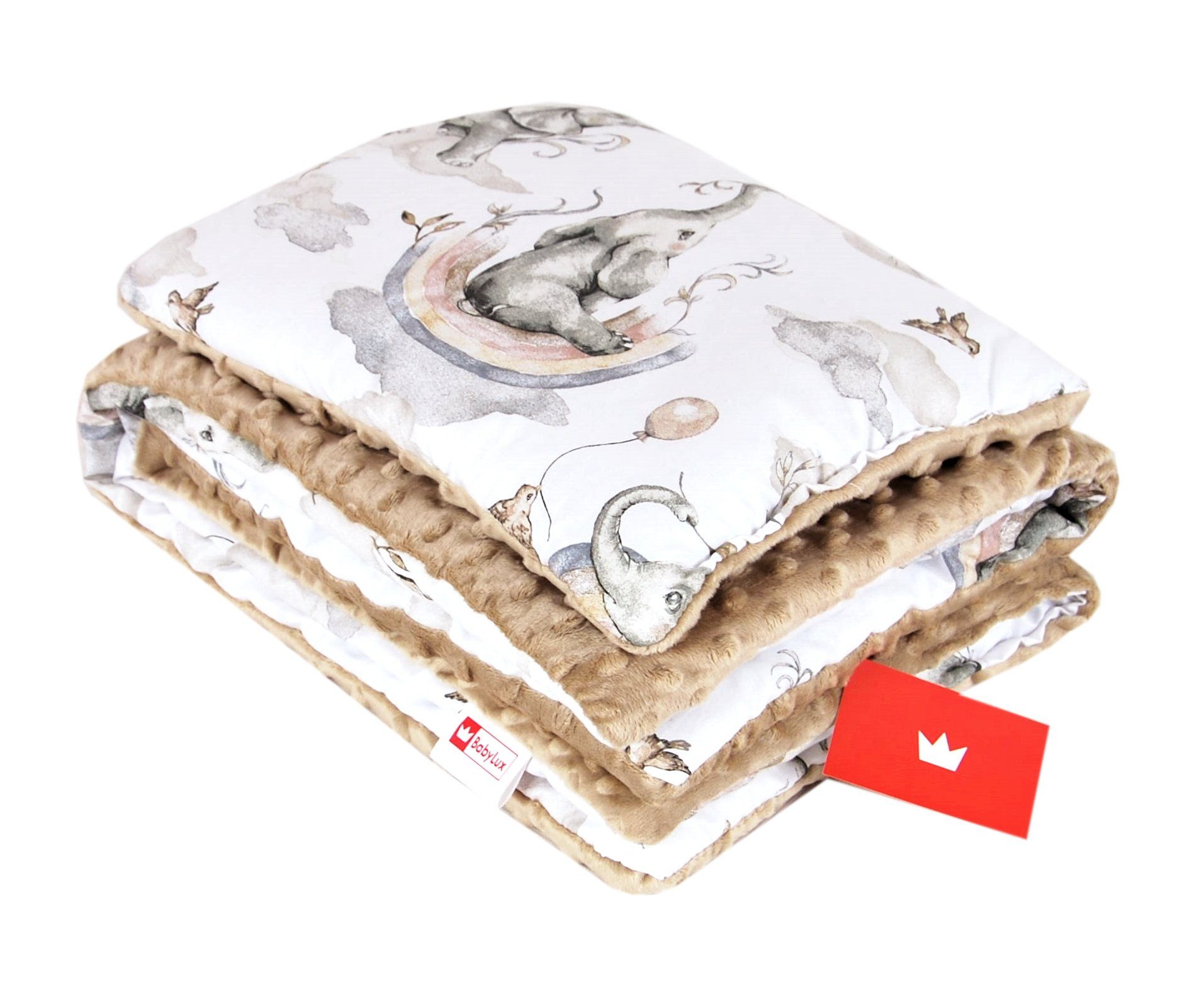 Kinderdecke BABYLUX Babydecke MINKY 2Set Kuscheldecke Decke 75 x 60cm Kinderwagen, BabyLux, MP127 - Beige + Elefanten – Bild 3 von 3