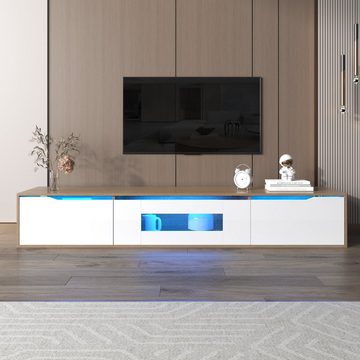 Merax Lowboard mit LED und Klapptüren, freistehend/hängend, TV-Board Landhausstil, TV-Schrank, Fernsehtisch, Breite:180cm