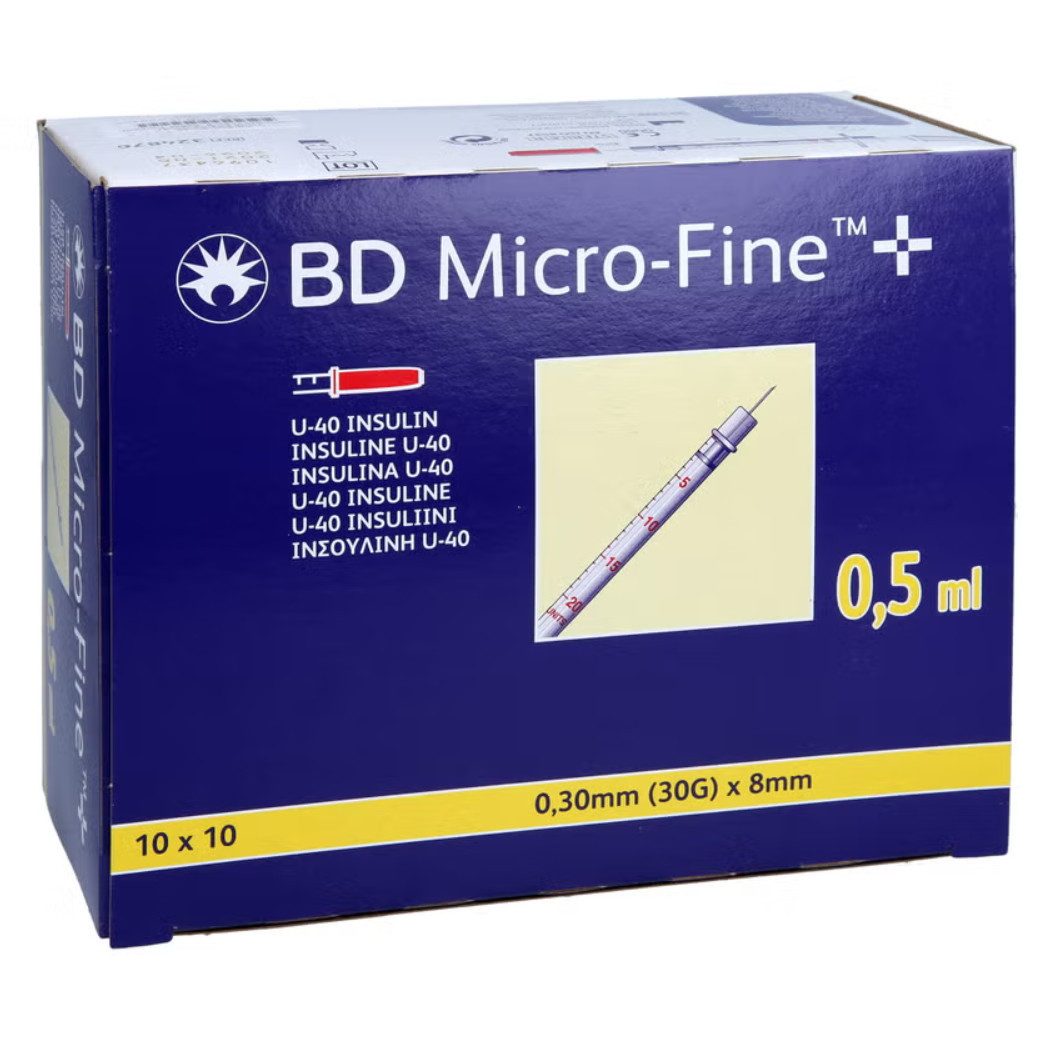 DocMed Feindosierspritze BD Micro-Fine+Insulinspritze 0,5 ml U40 0,3x8mm, (Spar-Set, Weltweiter Bestseller, 100-St., Steril verpackt), latexfrei – Bild 5 von 5