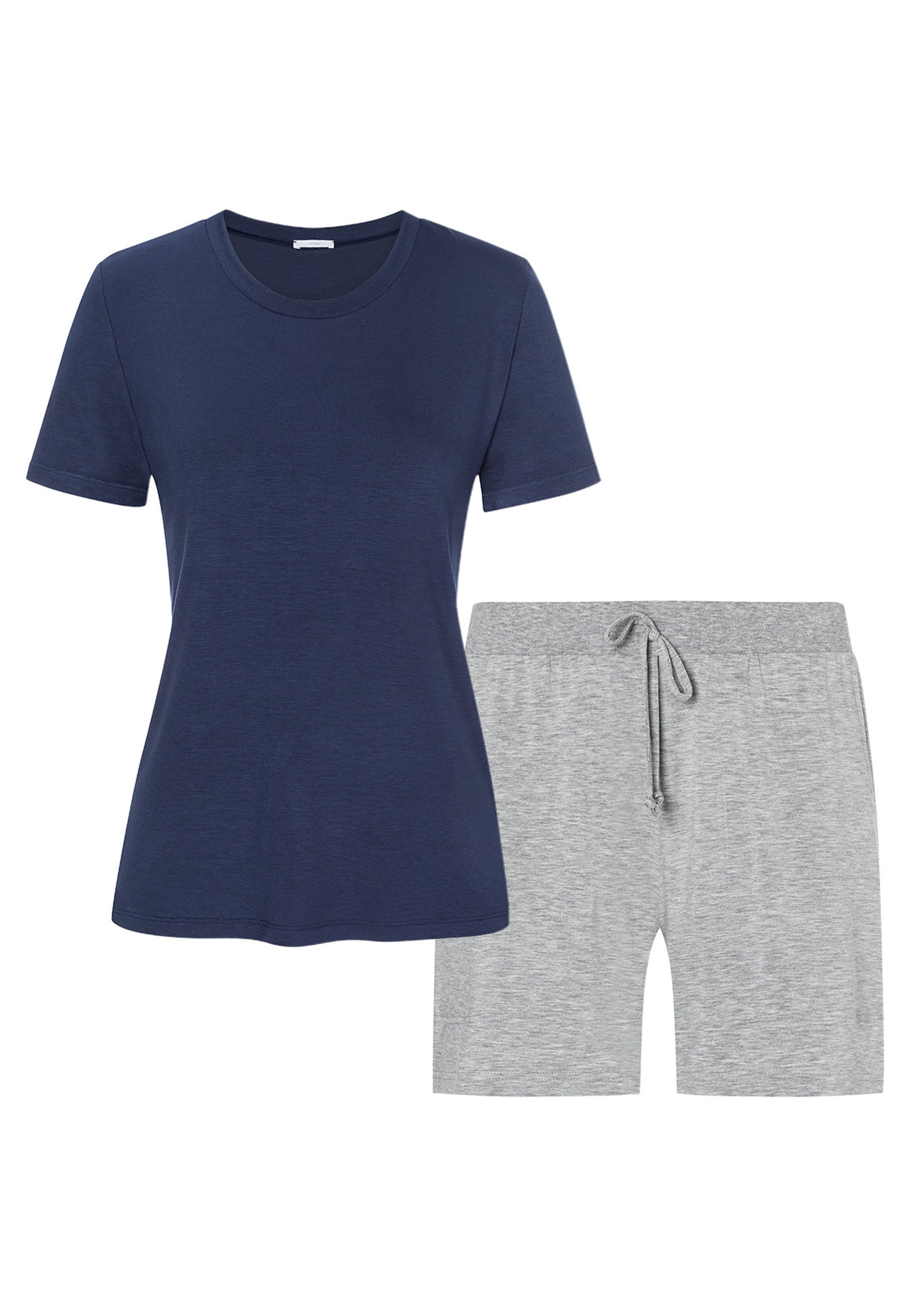T-Shirt 2 Lounge Grey kurze blue Set Easy - Schlafanzug melange im True Pyjama Hose Mey tlg) und Sleepy / & (Set,
